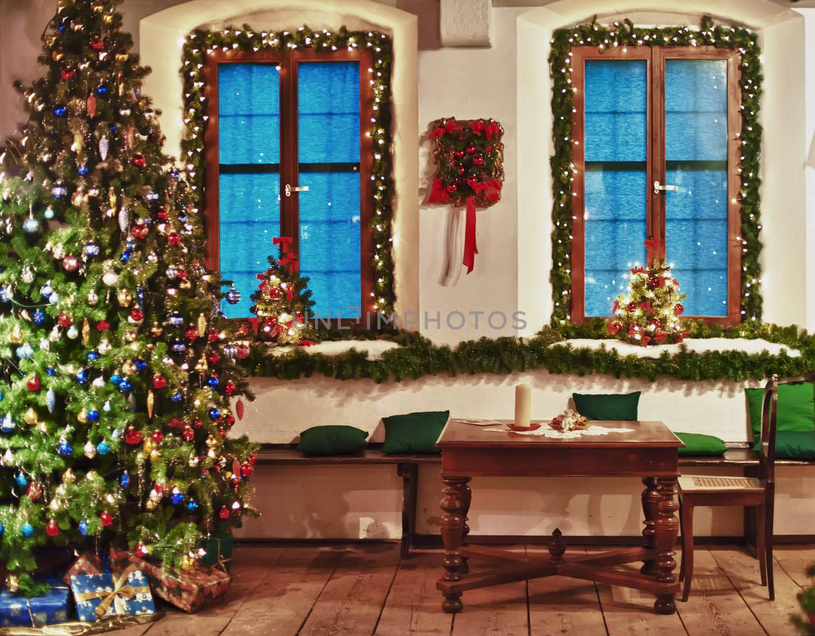 Christmas Tree in a rustic Room in Austria