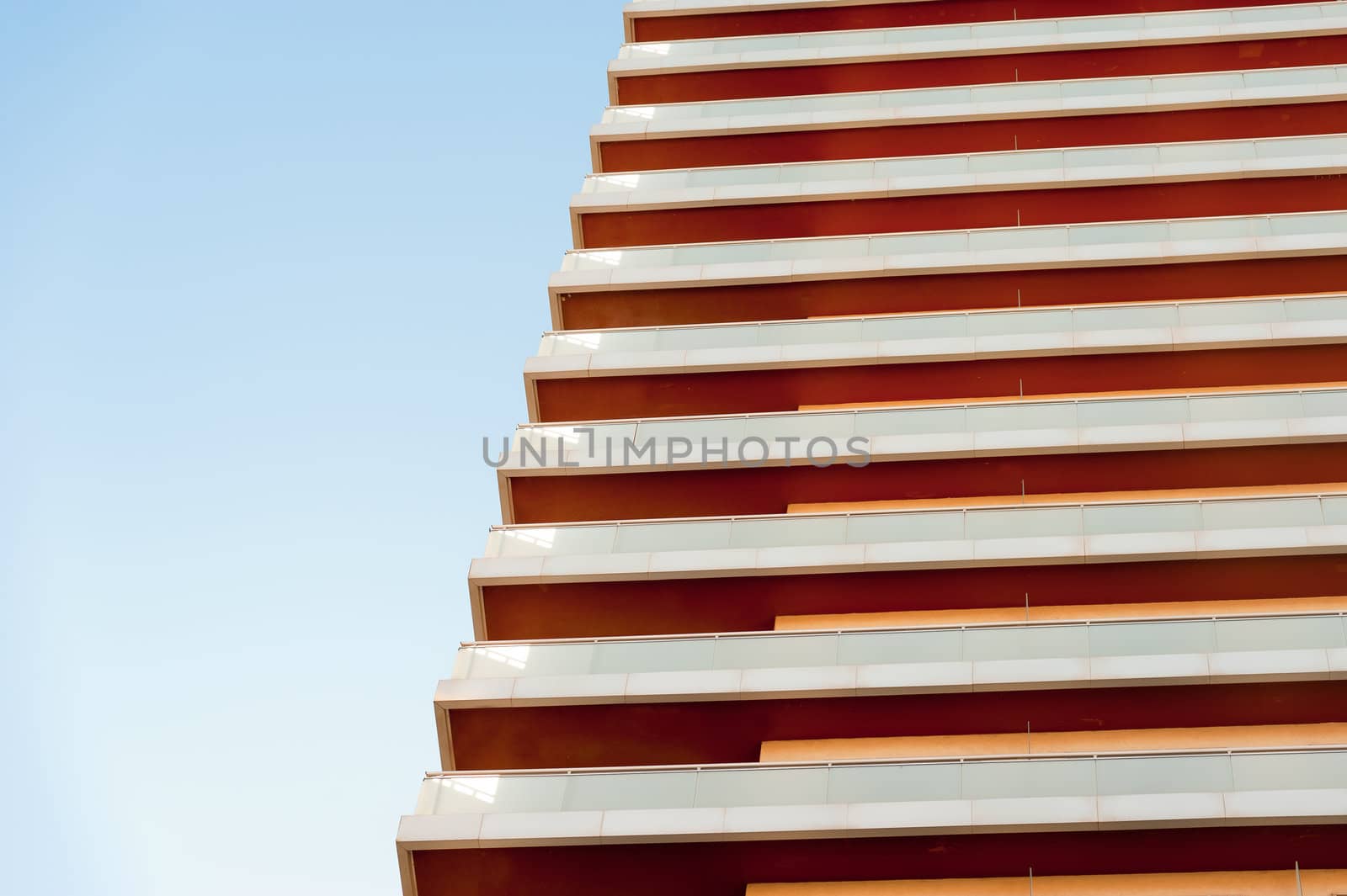 Detail take of a skyscraper and its terraced facade