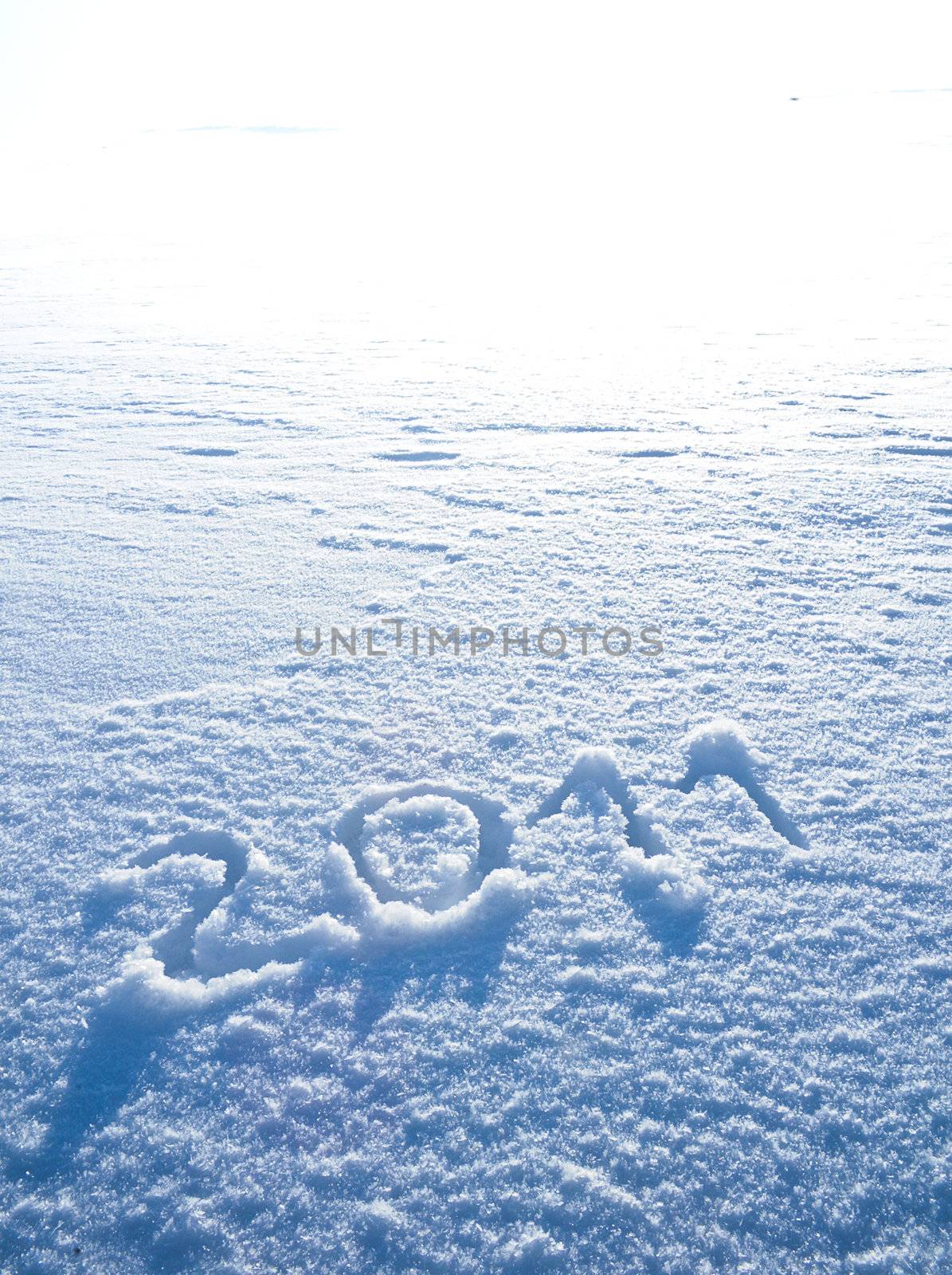 Year 2011 written in Snow in High Key