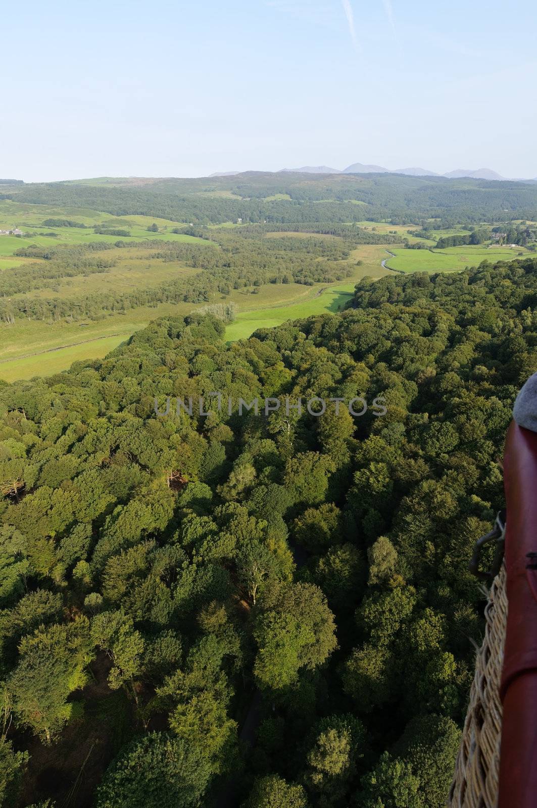 View from hot air balloon in the Lake District National Park Cumbria England