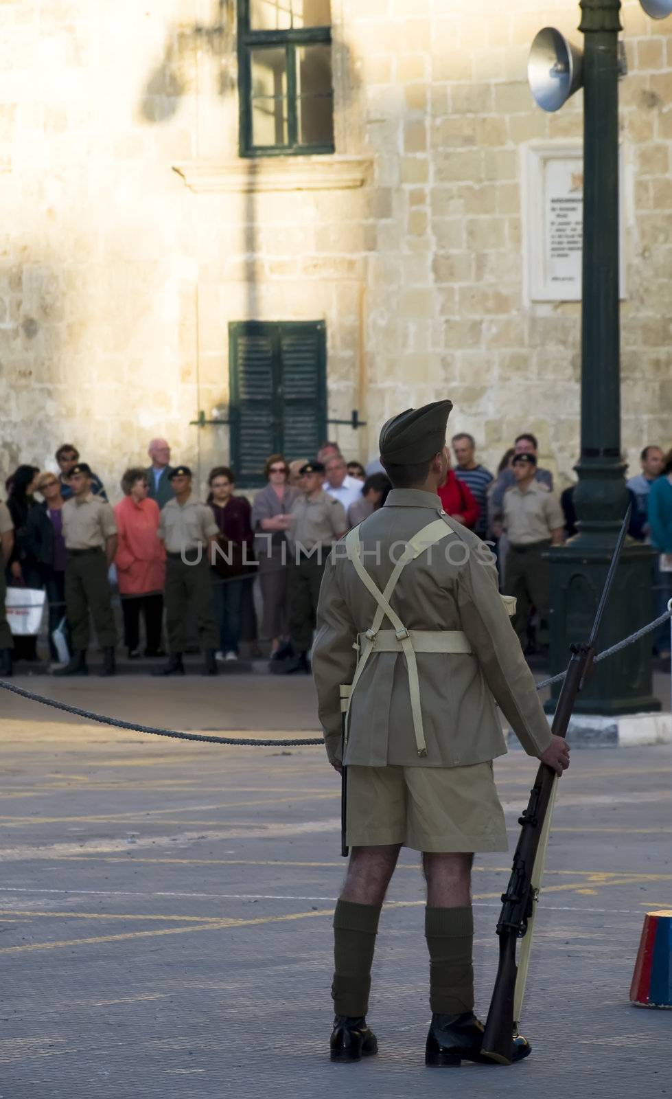 Sergeant major inspecting his subordinates in Malta