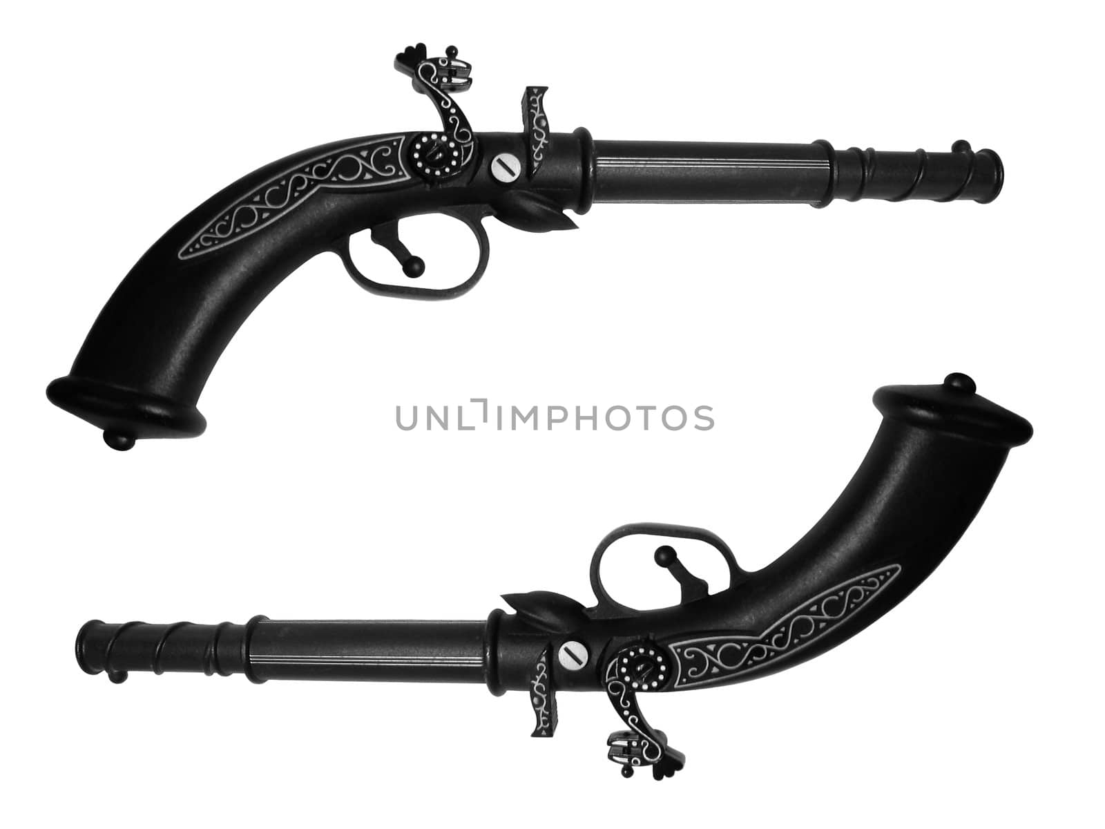 two old pistols isolated over white
