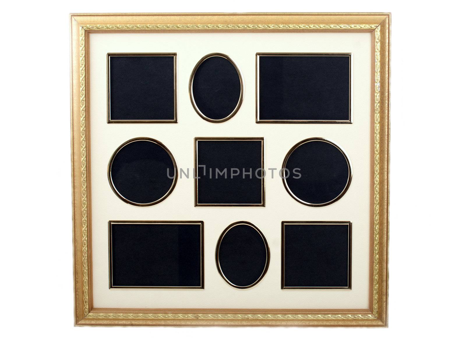 Picture frame with 9 empty spots for you to paste in