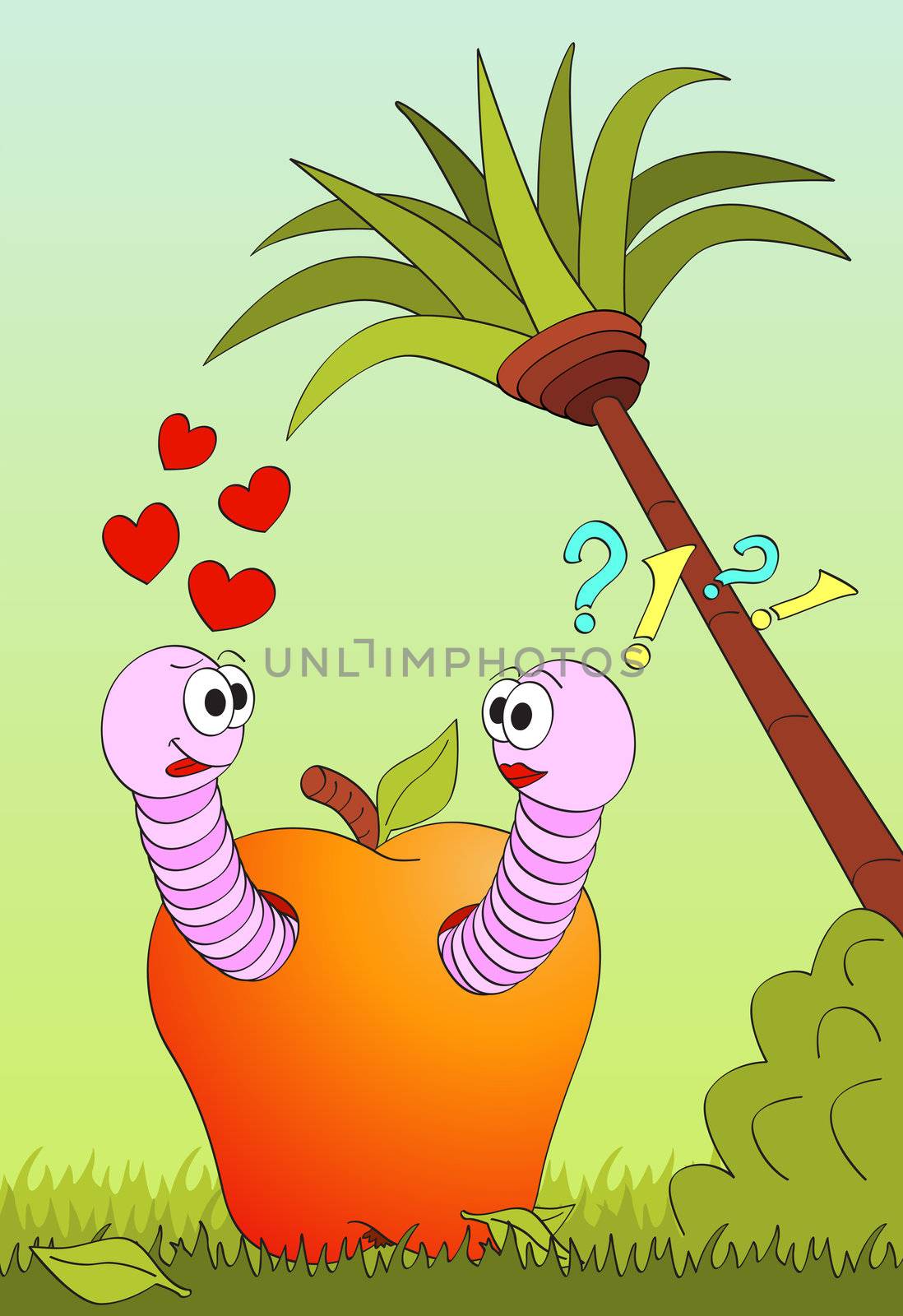 Worms in love in apple vector illustration