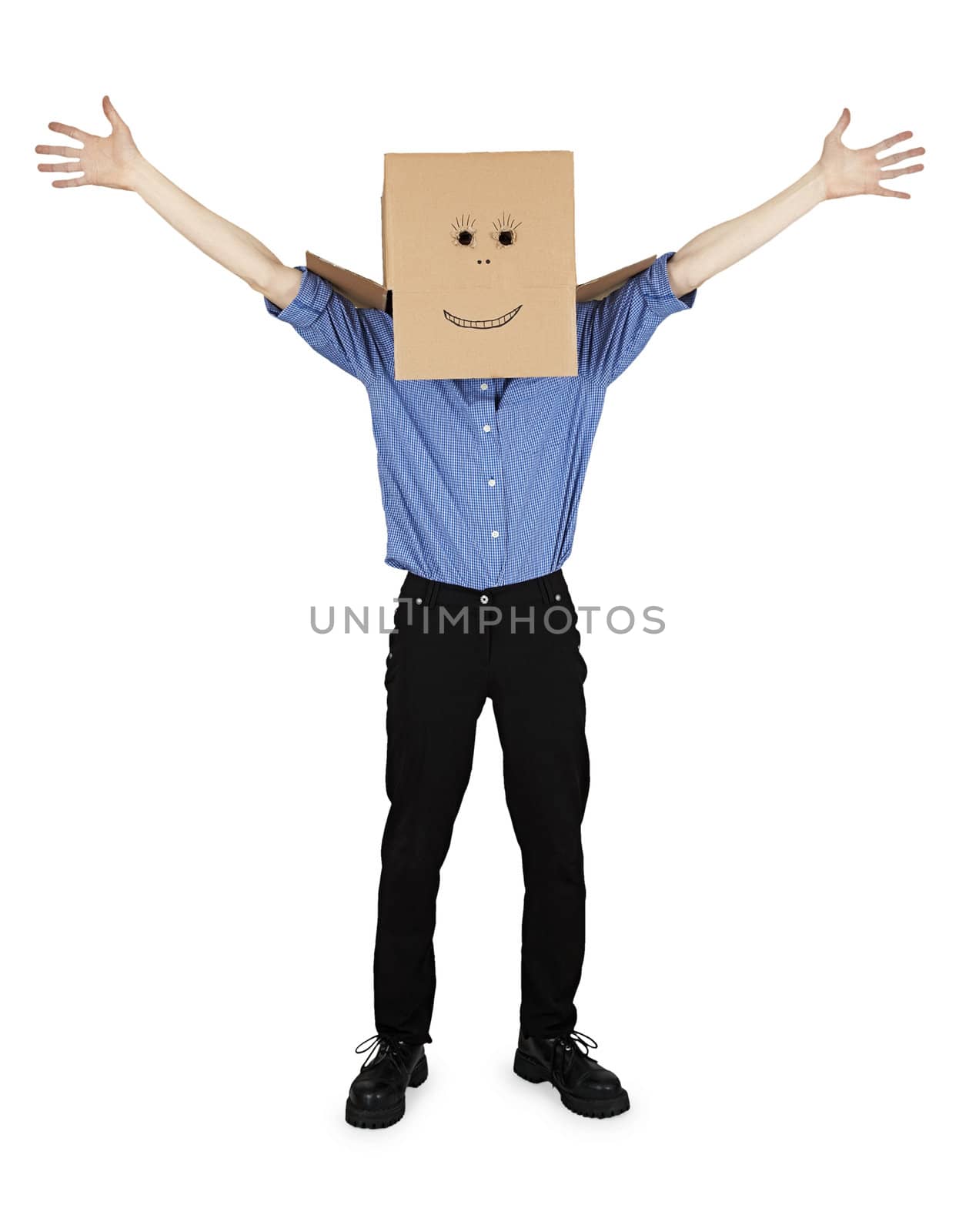 Funny man with box on head rejoices by pzaxe