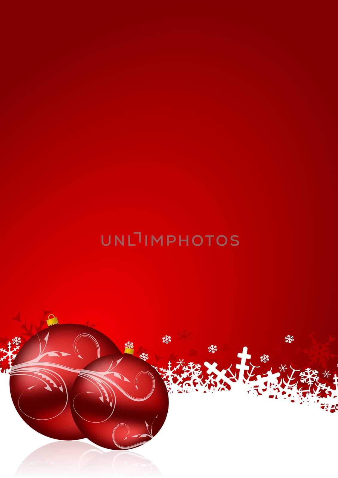red christmas background with snowflakes and christmas balls by alexwhite