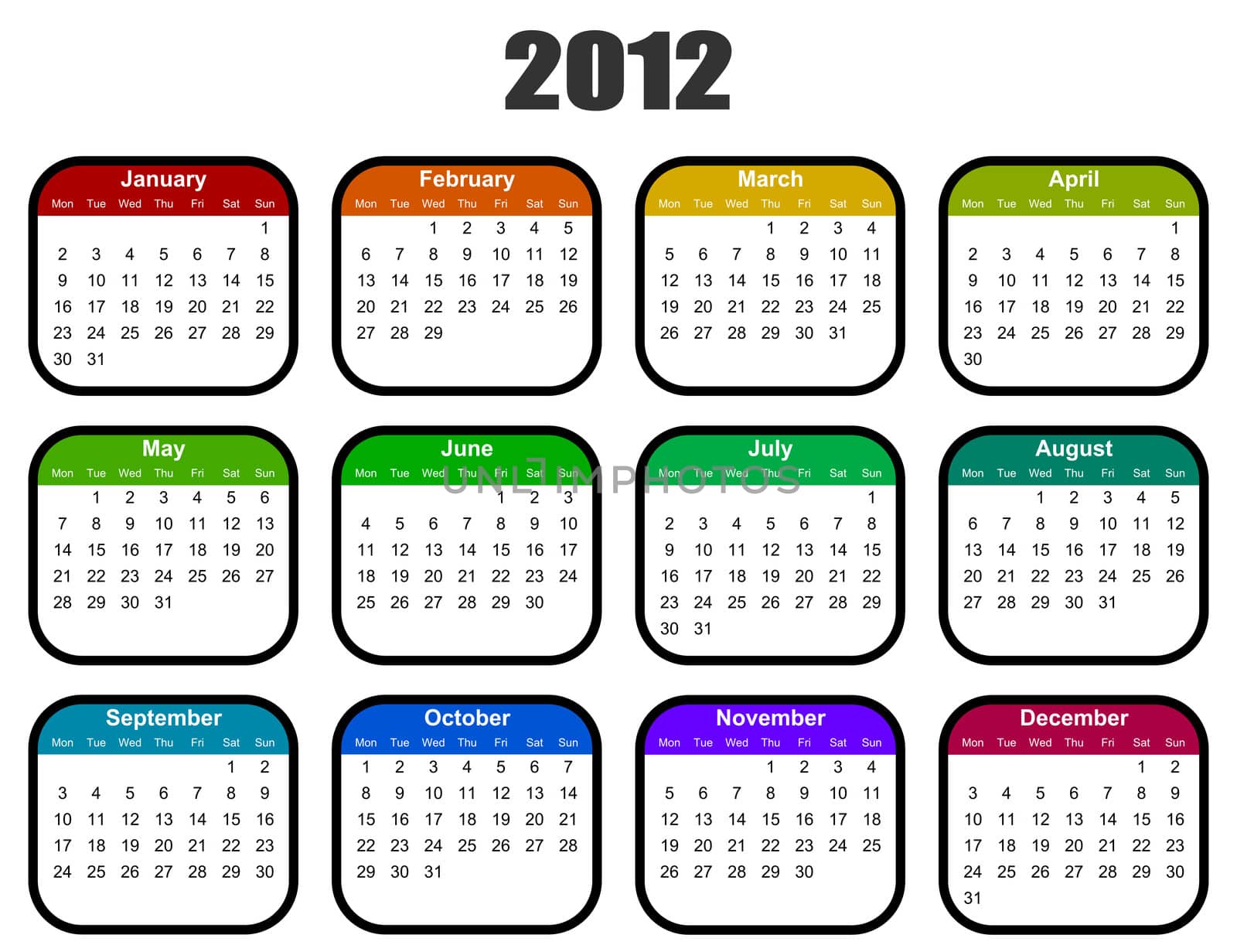 calendar for 2012 year