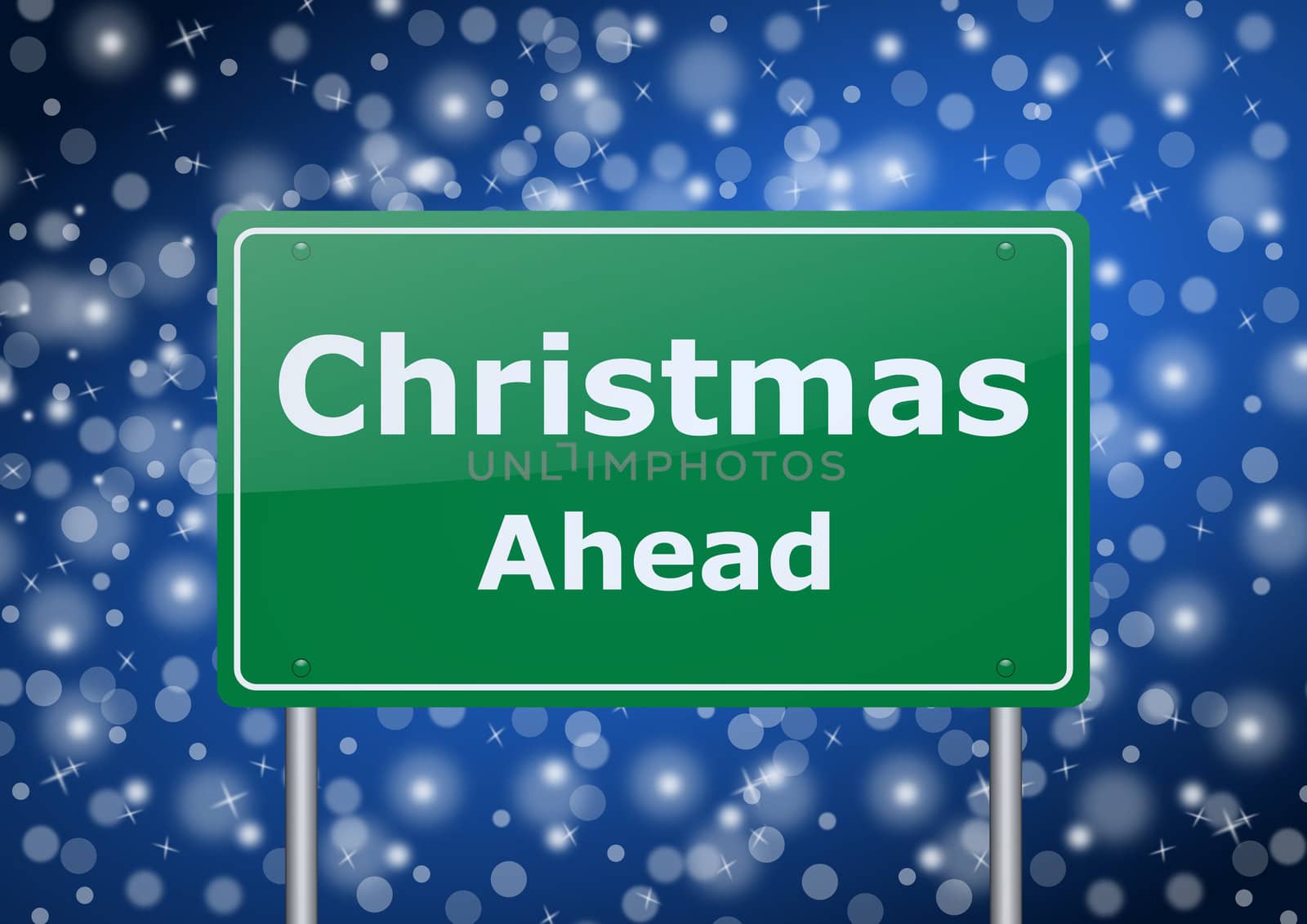 christmas ahead traffic sign on snowing background