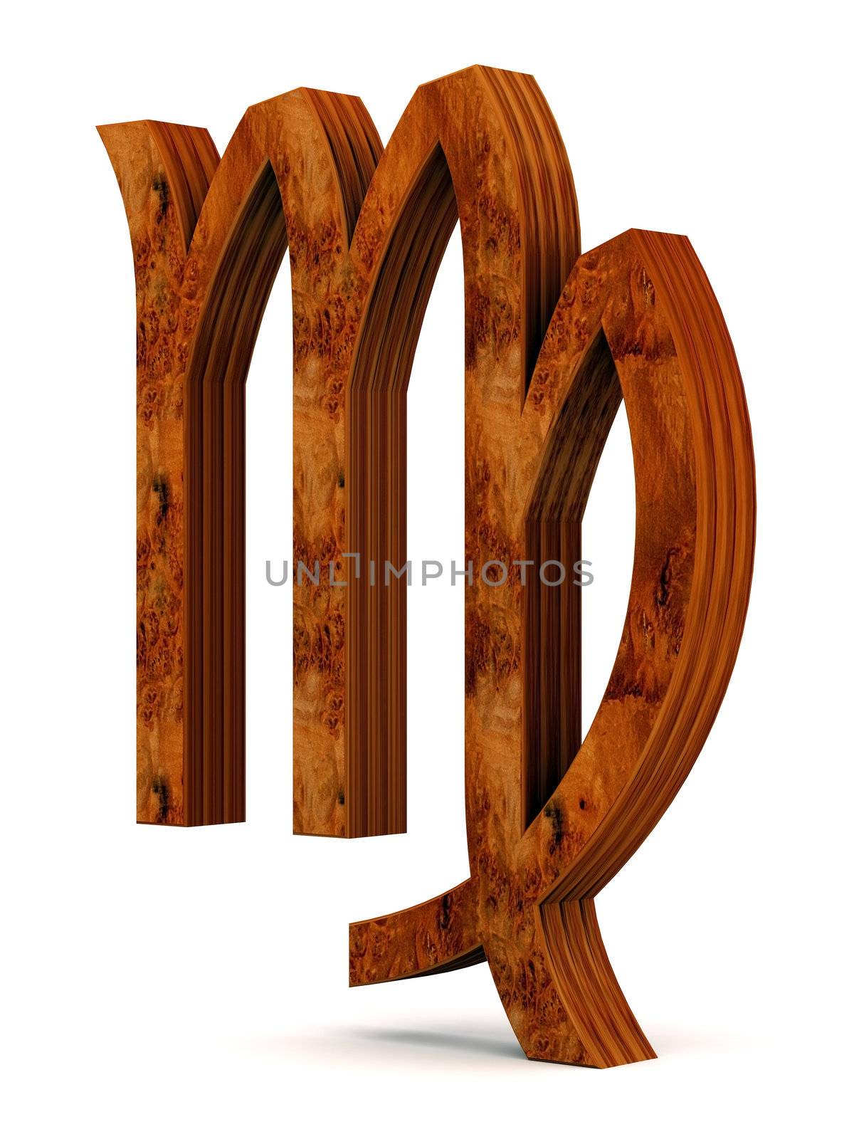 wooden picture zodiac sign on white background