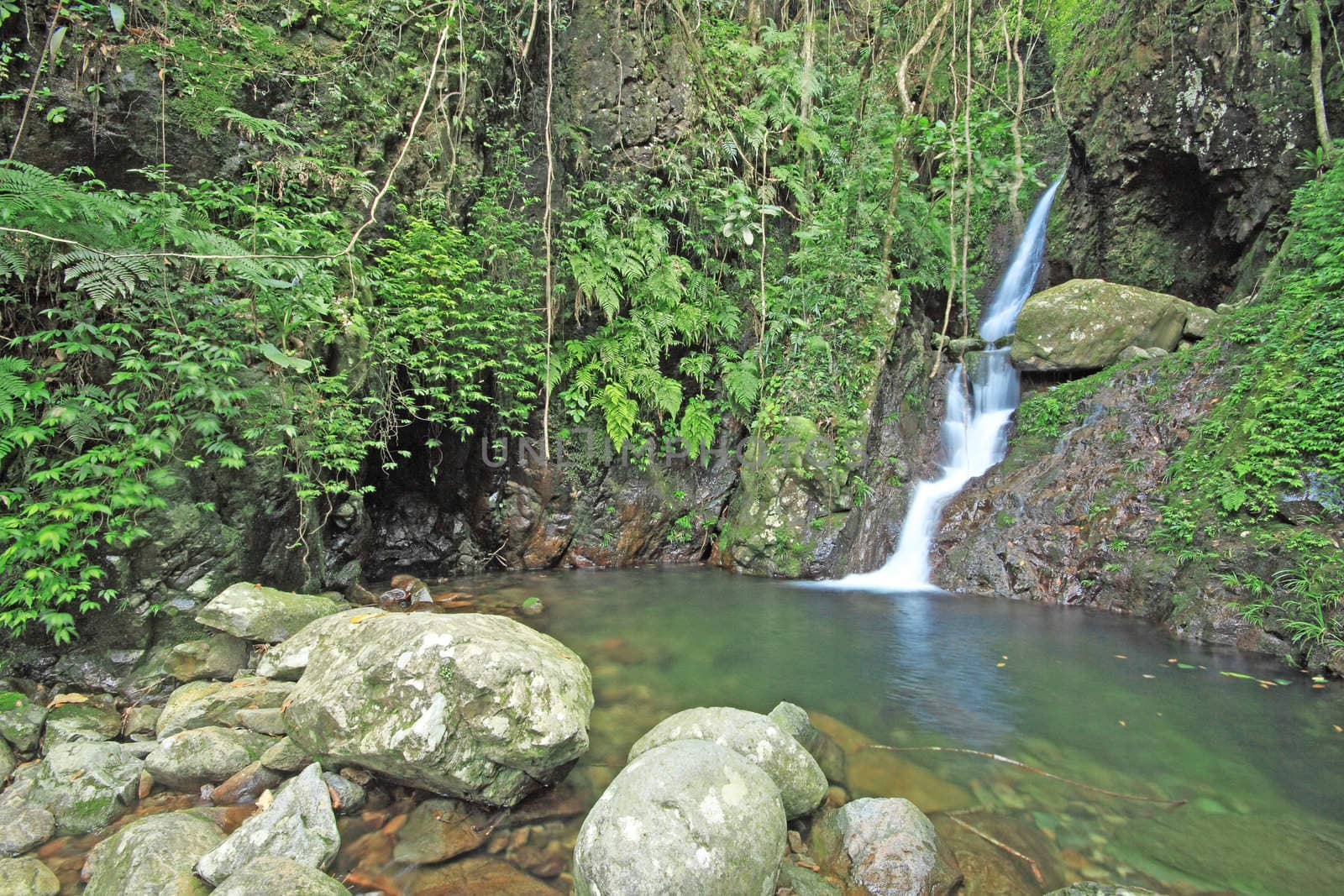 Close-up of a beautiful relaxing waterfall 