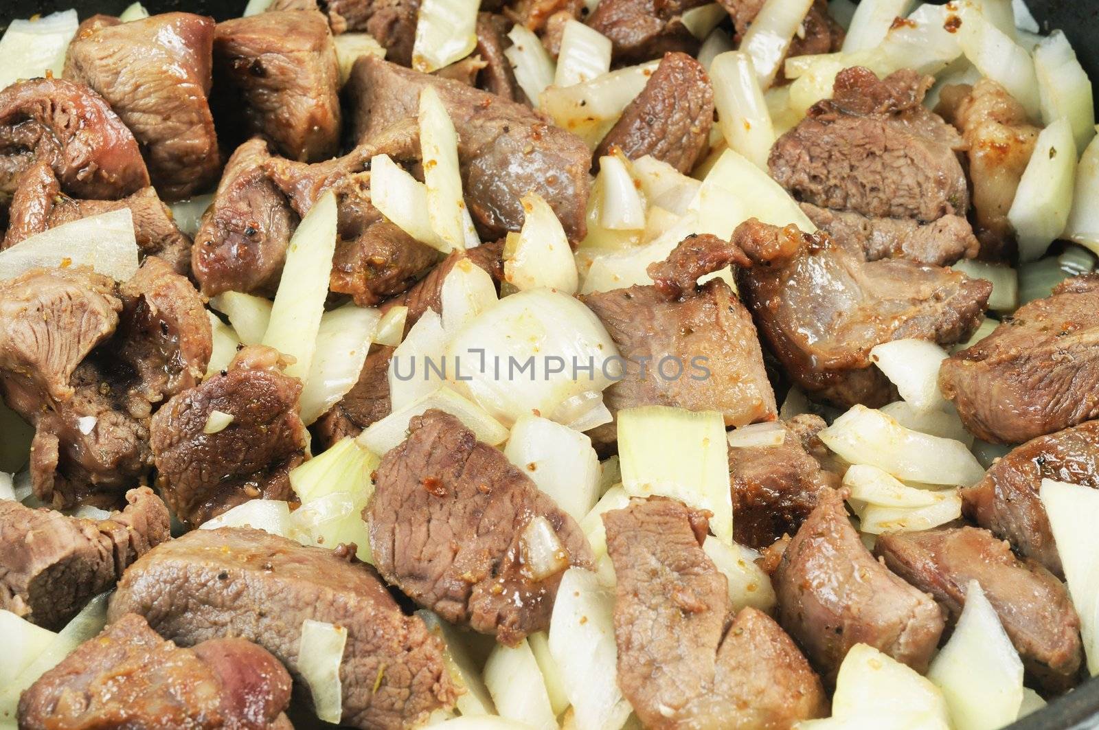 Roasted Meat and onion. Close up. background