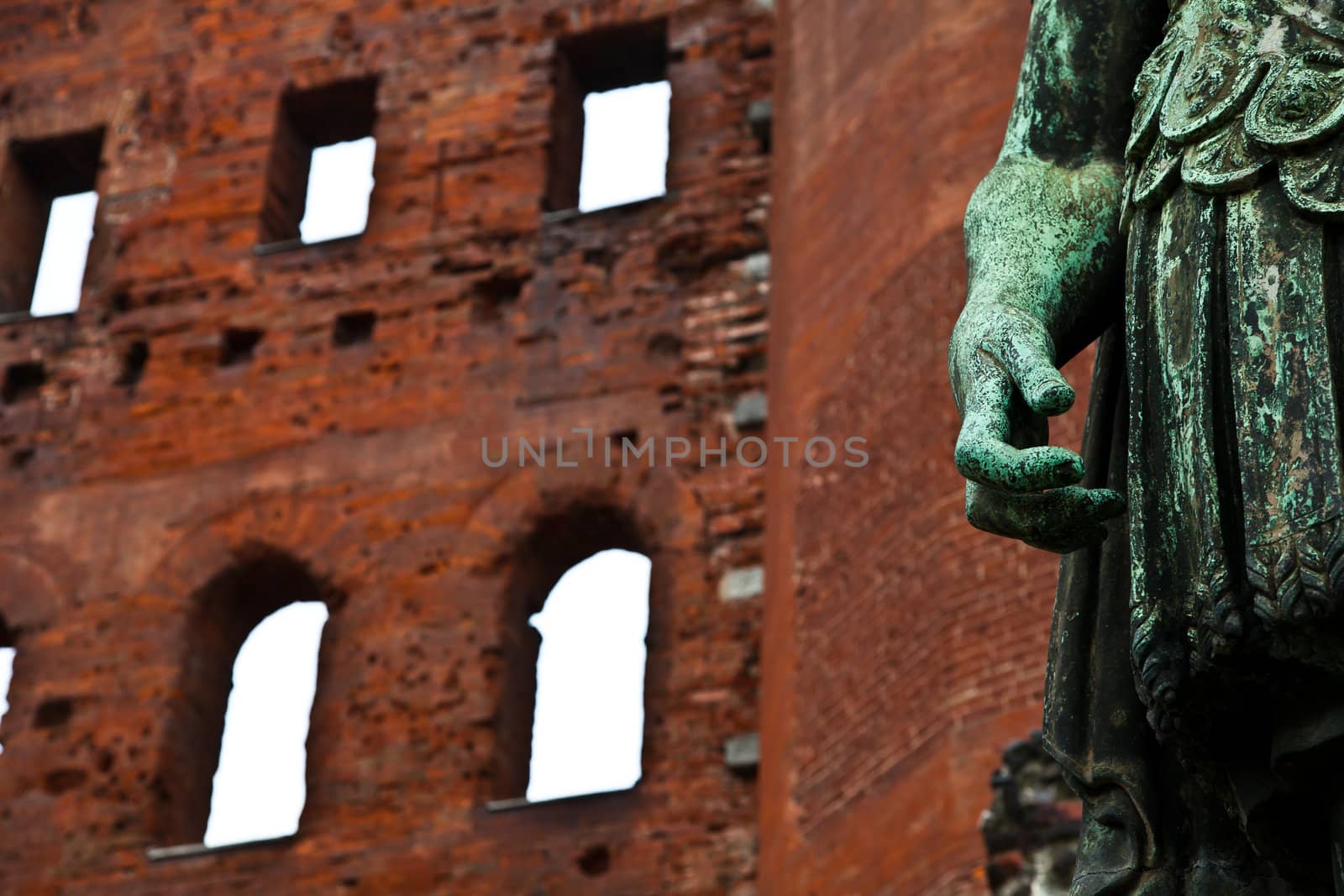 Detail of Porte Palatine in Turin - Italy. Roman empire.