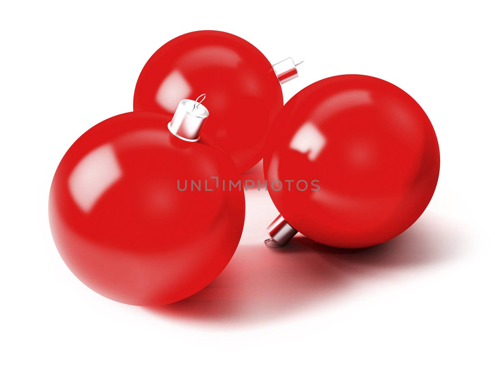 Shiny red Christmas balls isolated on white