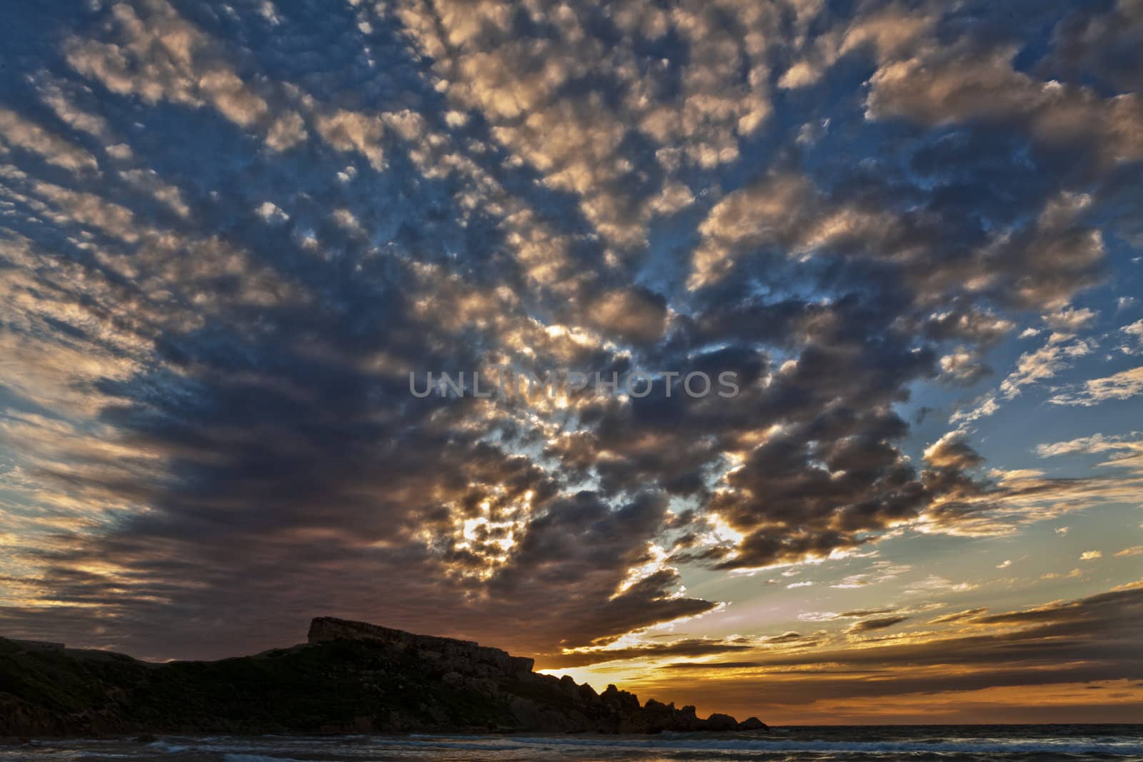 A beautiful evening sky at Ghajn Tuffieha in Malta