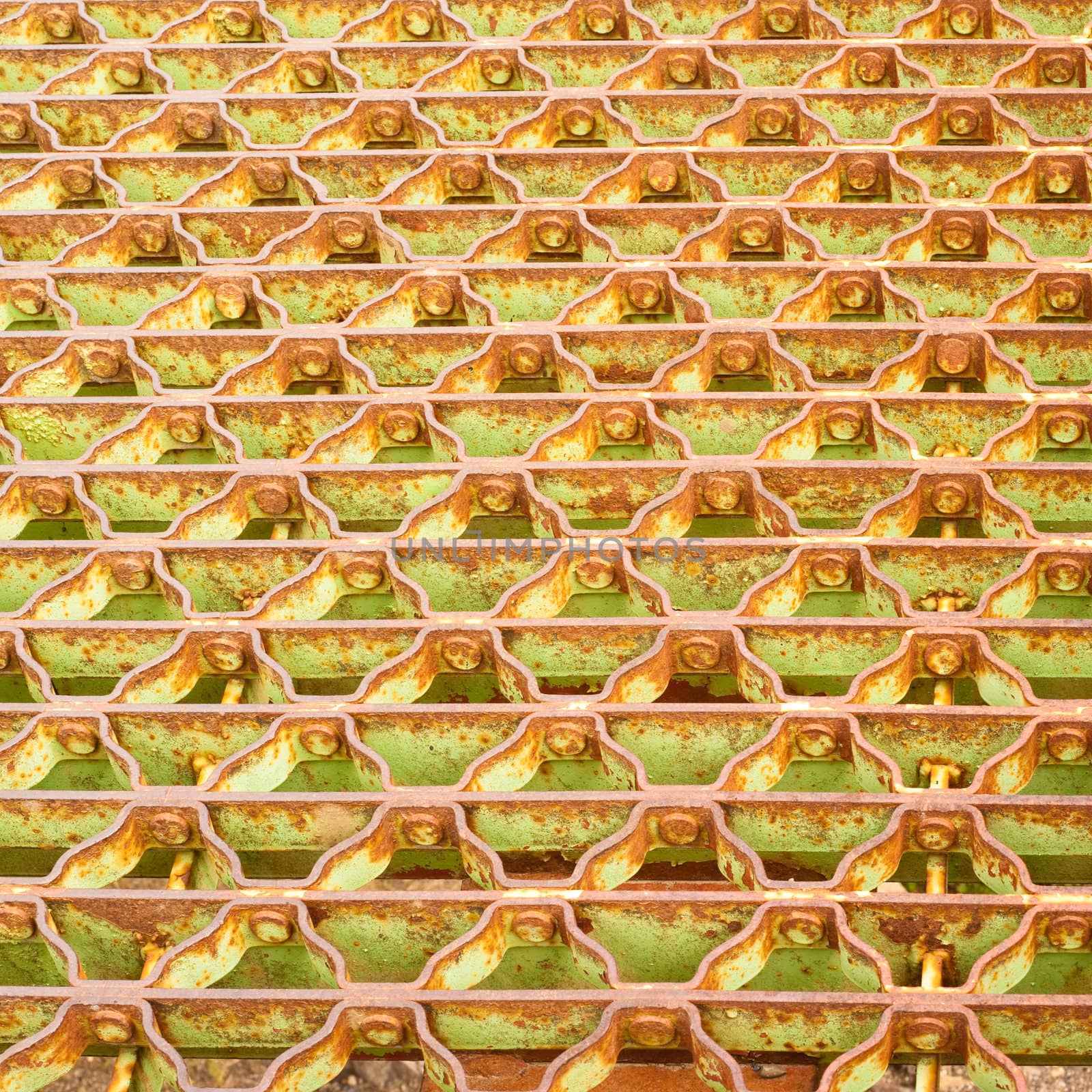 Steel grid floor of old steel bridge background pattern texture