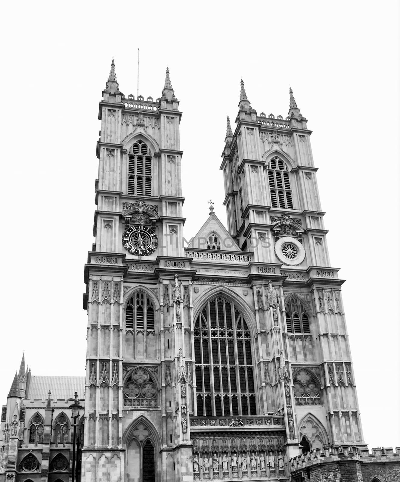 The Westminster Abbey church in London, UK - high dynamic range HDR - black and white