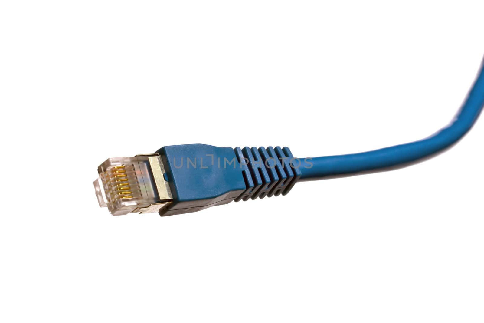 Blue network cable on white
