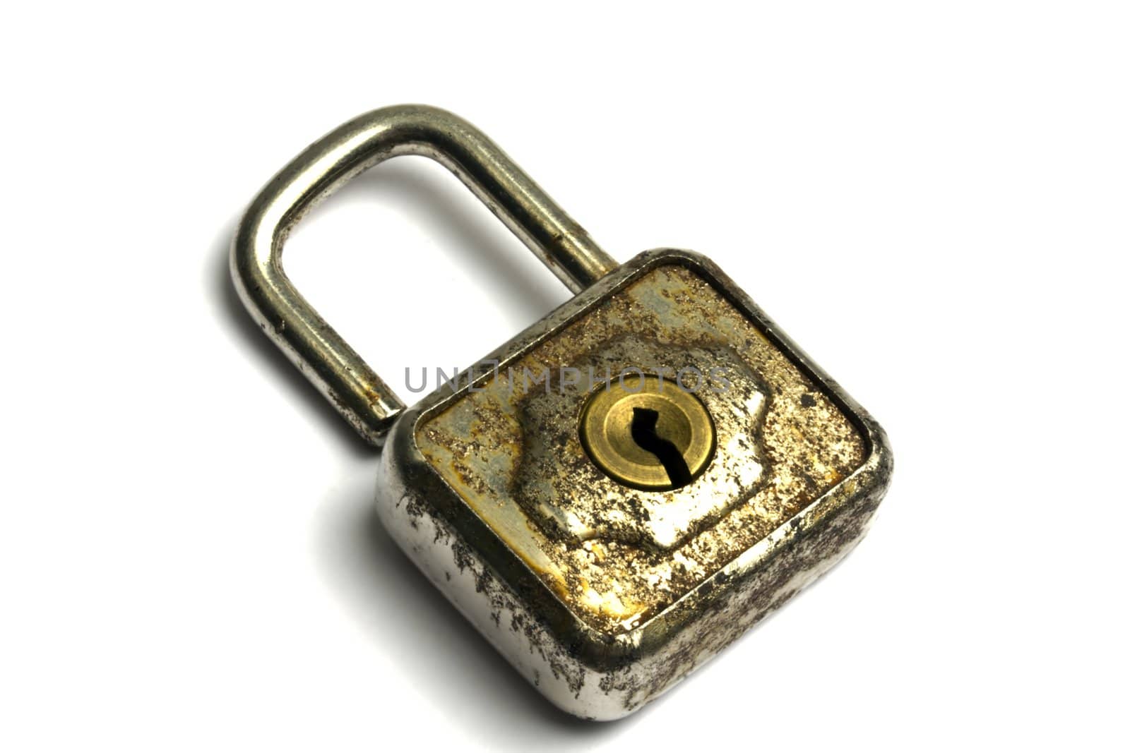 Old padlock isolated on white