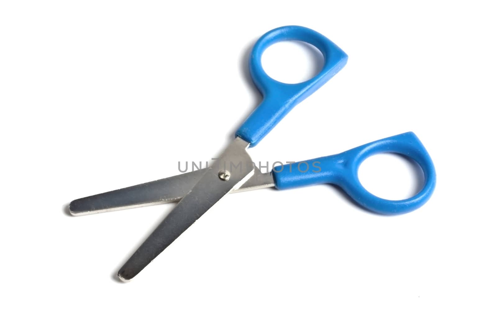 Blue handled scissors isolated on a white background
