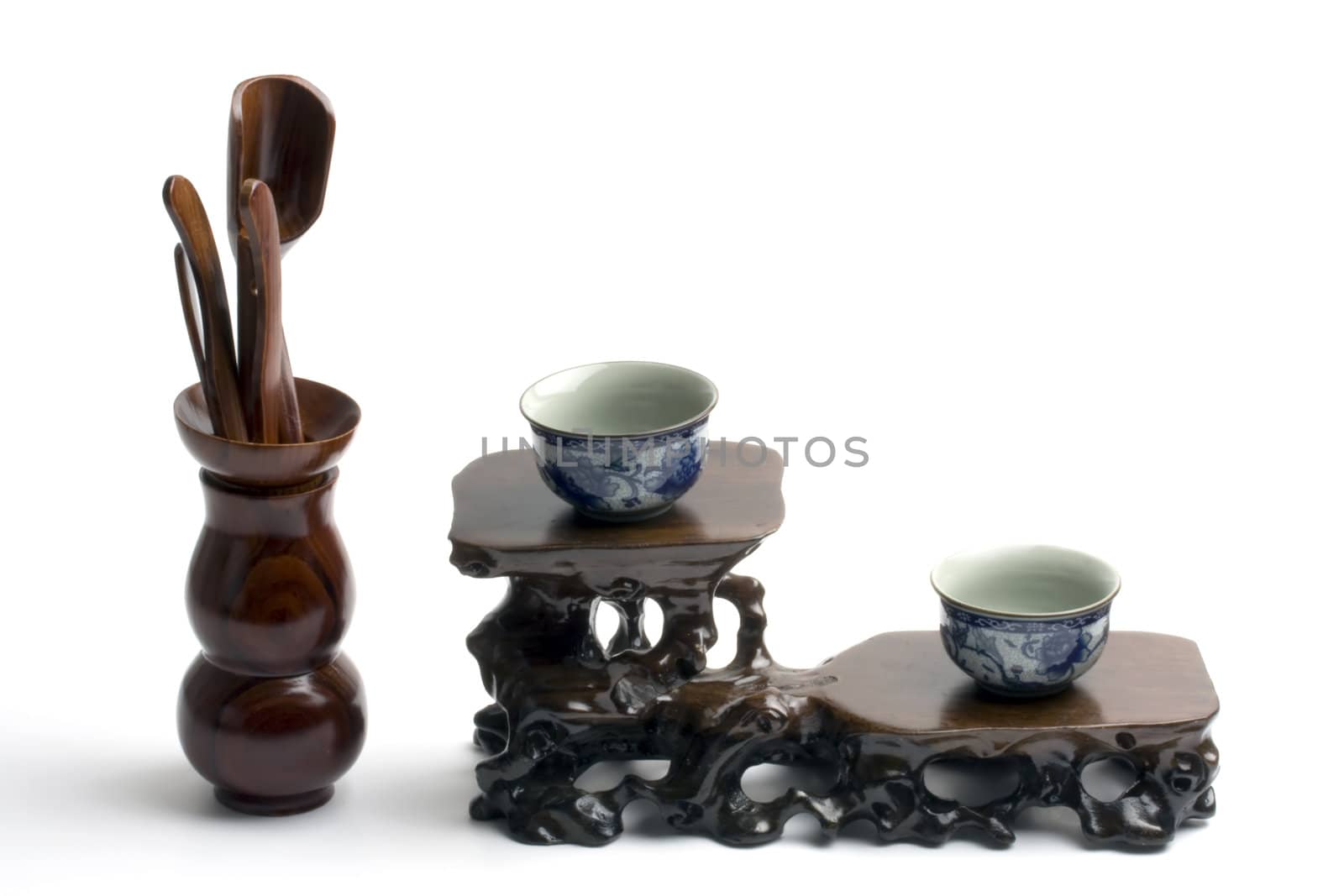 Chinese tea set and tools isolated on white