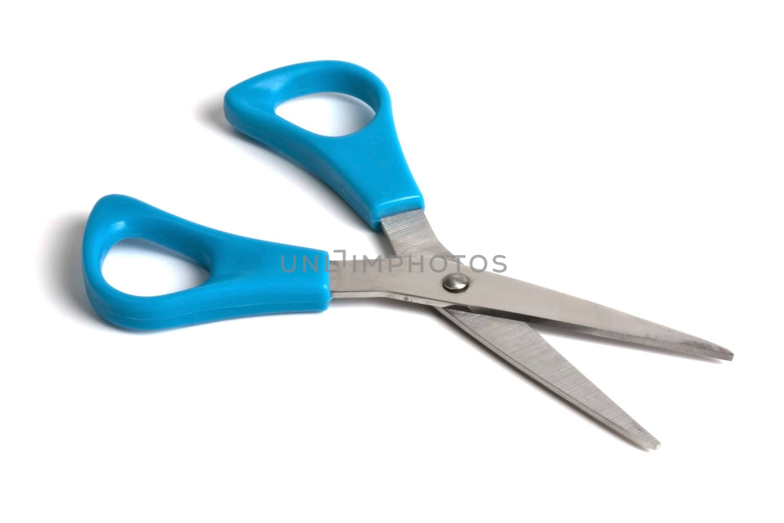 Blue scissors isolated on white background