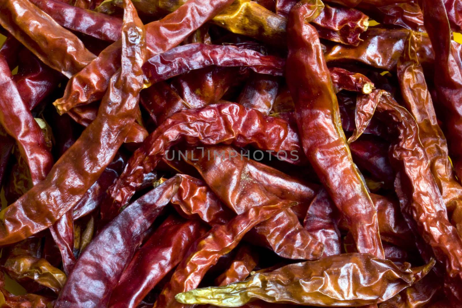 Closeup dried red chilli background