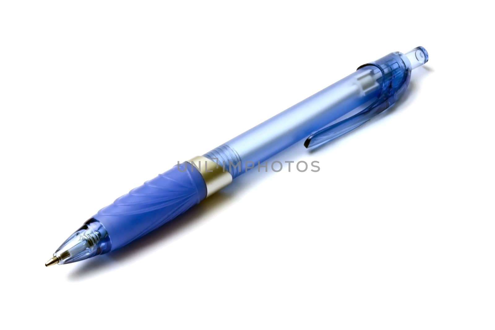 Blue pen isolated on the white background