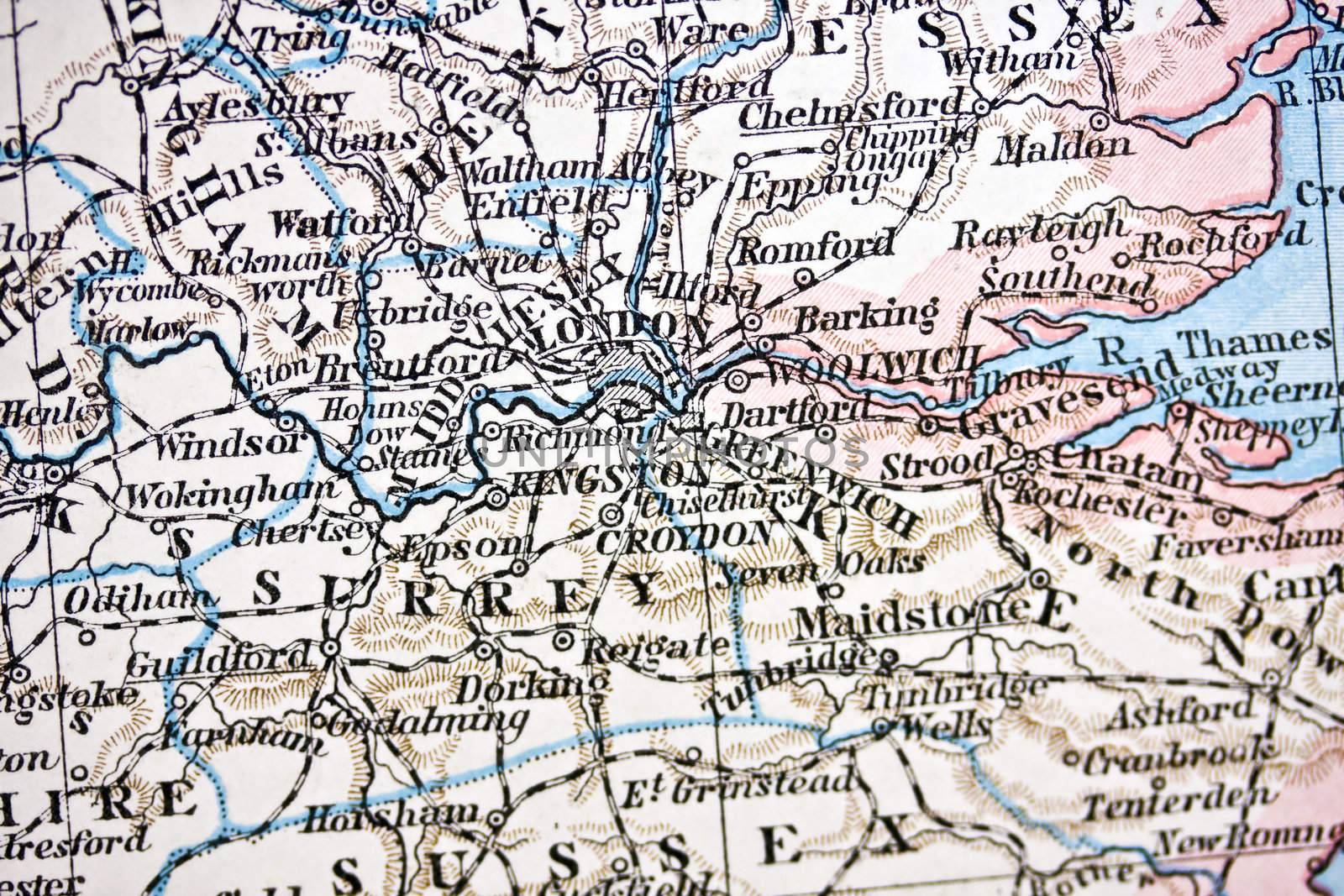 Ancient map of London.Handmade in 1881