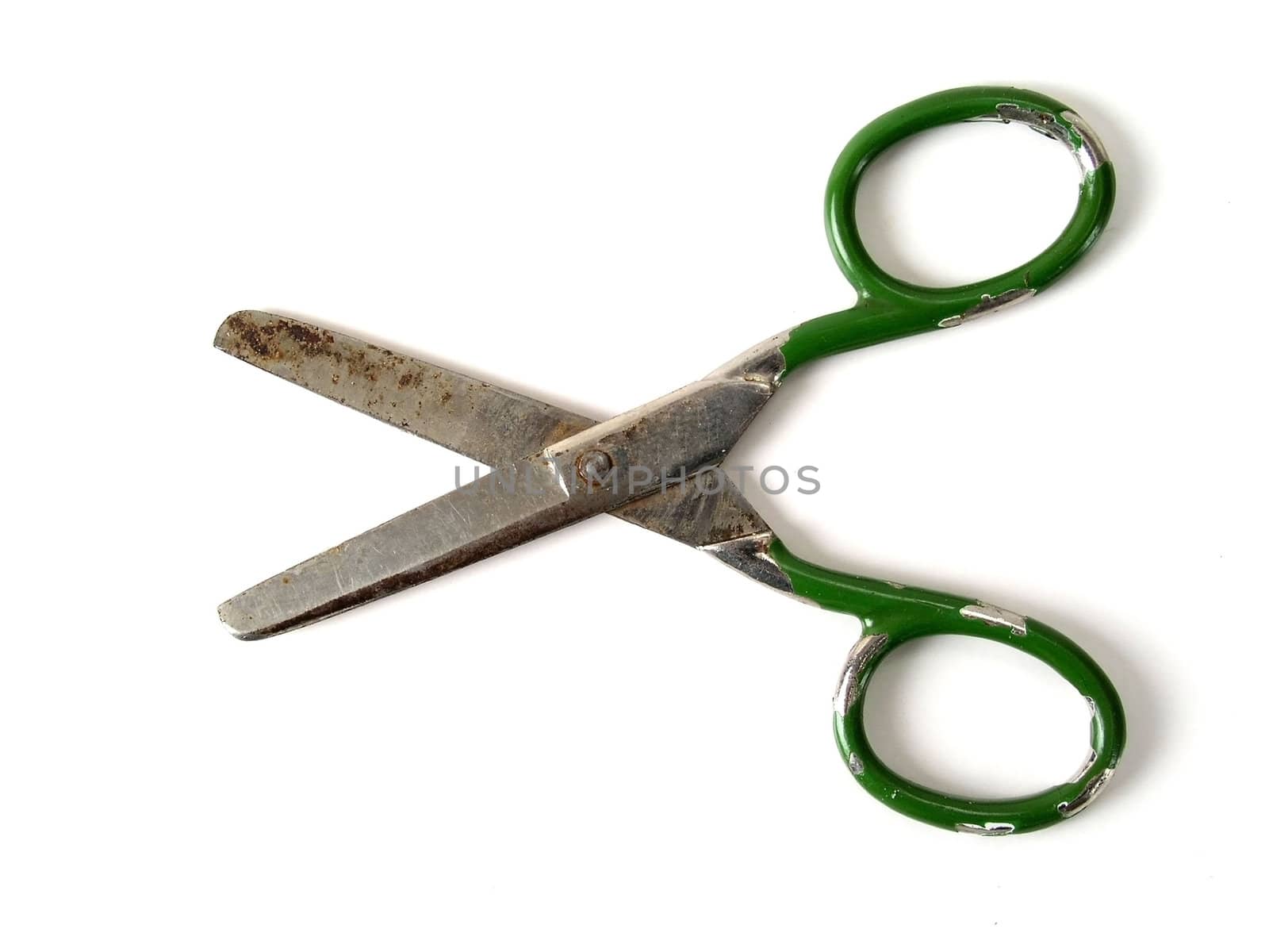 Rusty scissors isolated on white background 
    