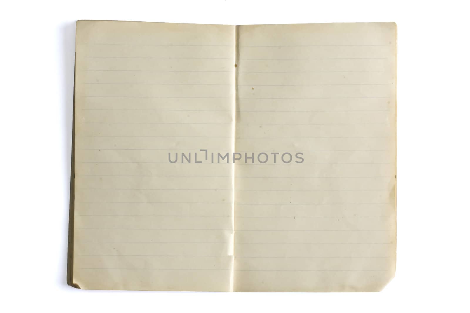 Blank lined old exercise book isolated on white 