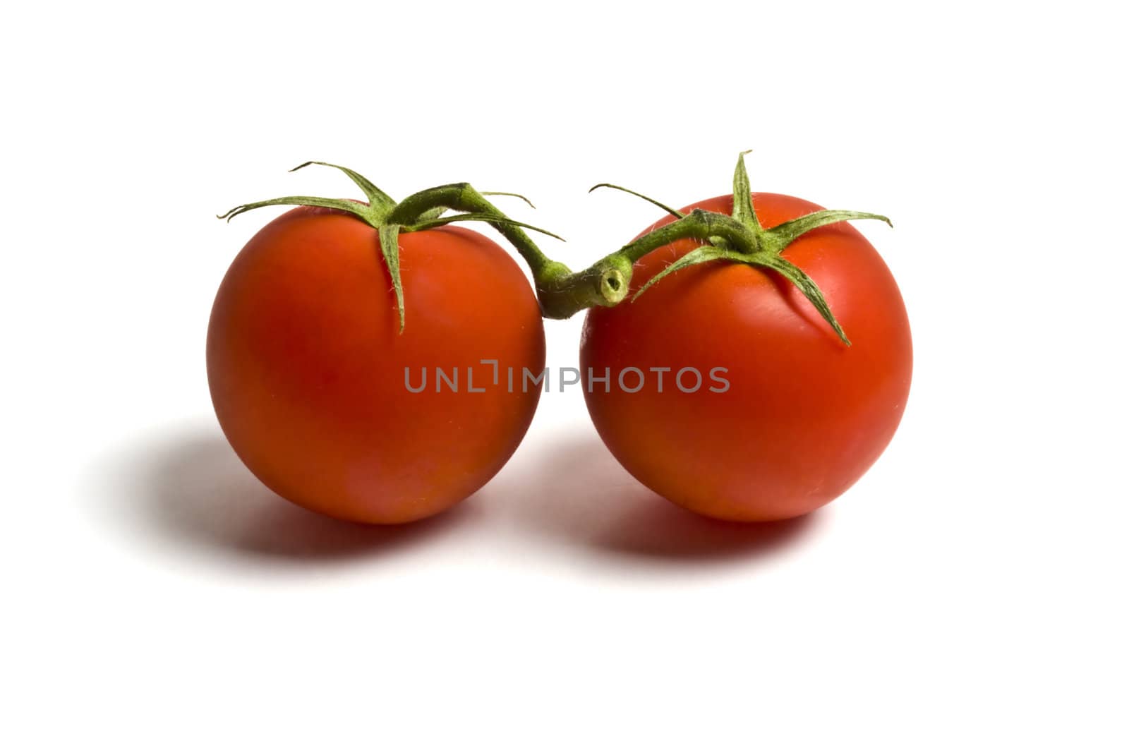  Fresh two tomatoes isolated on white background