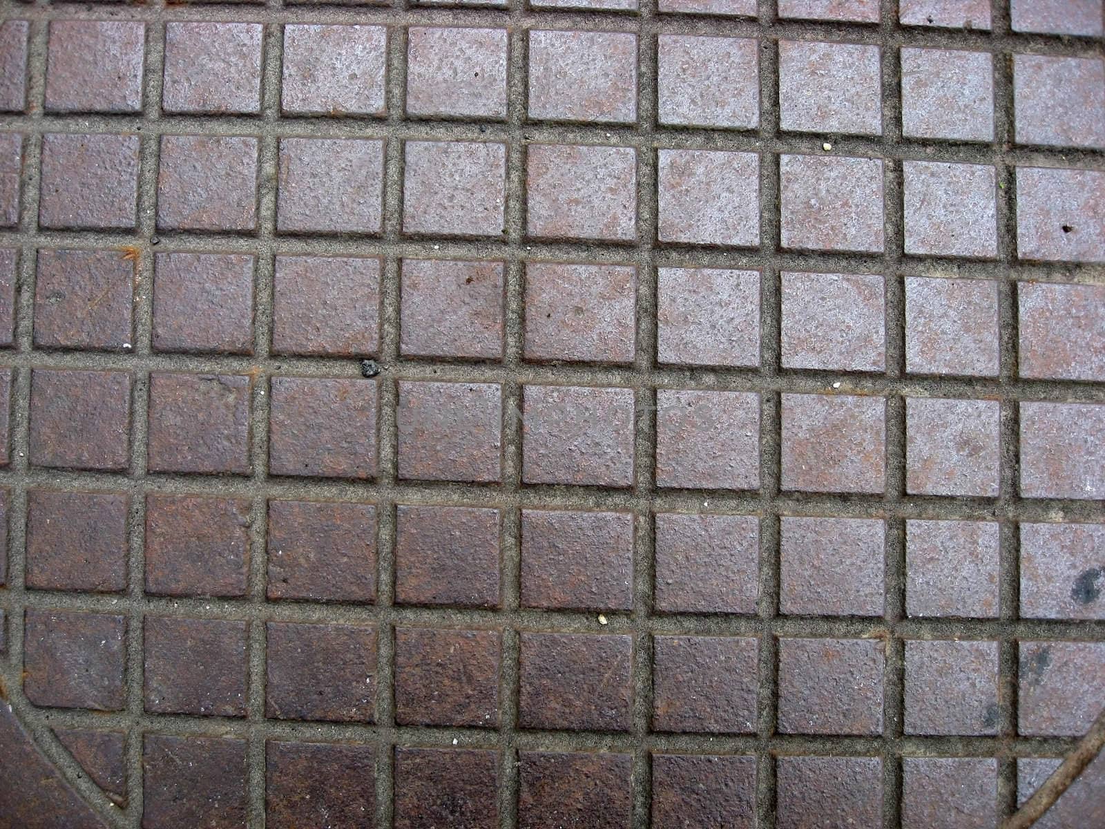 Texture of red small square brick structure ground
