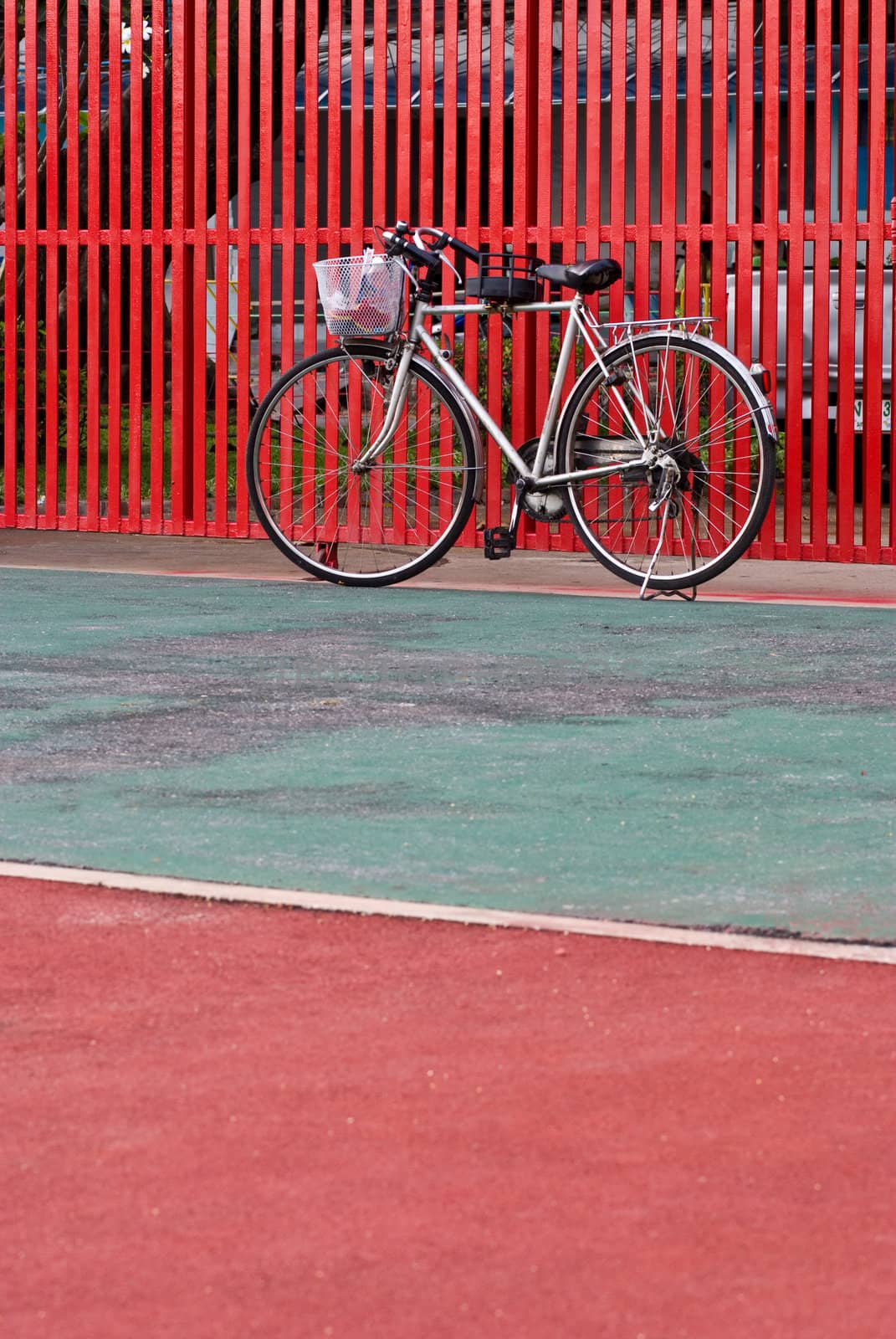 Bike park at red grate door in arena, Bangkok, Thailand