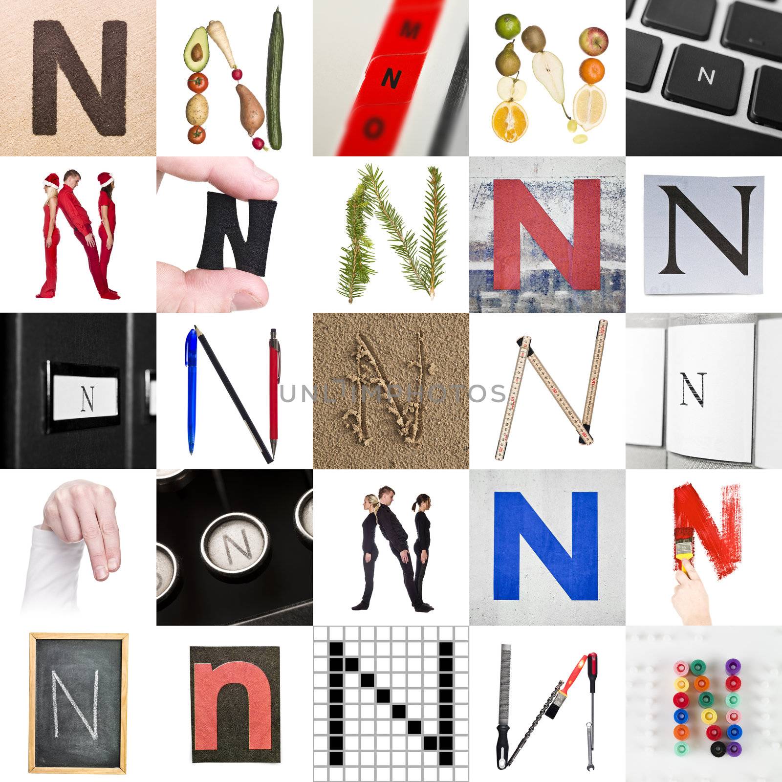 Collage of images with letter N