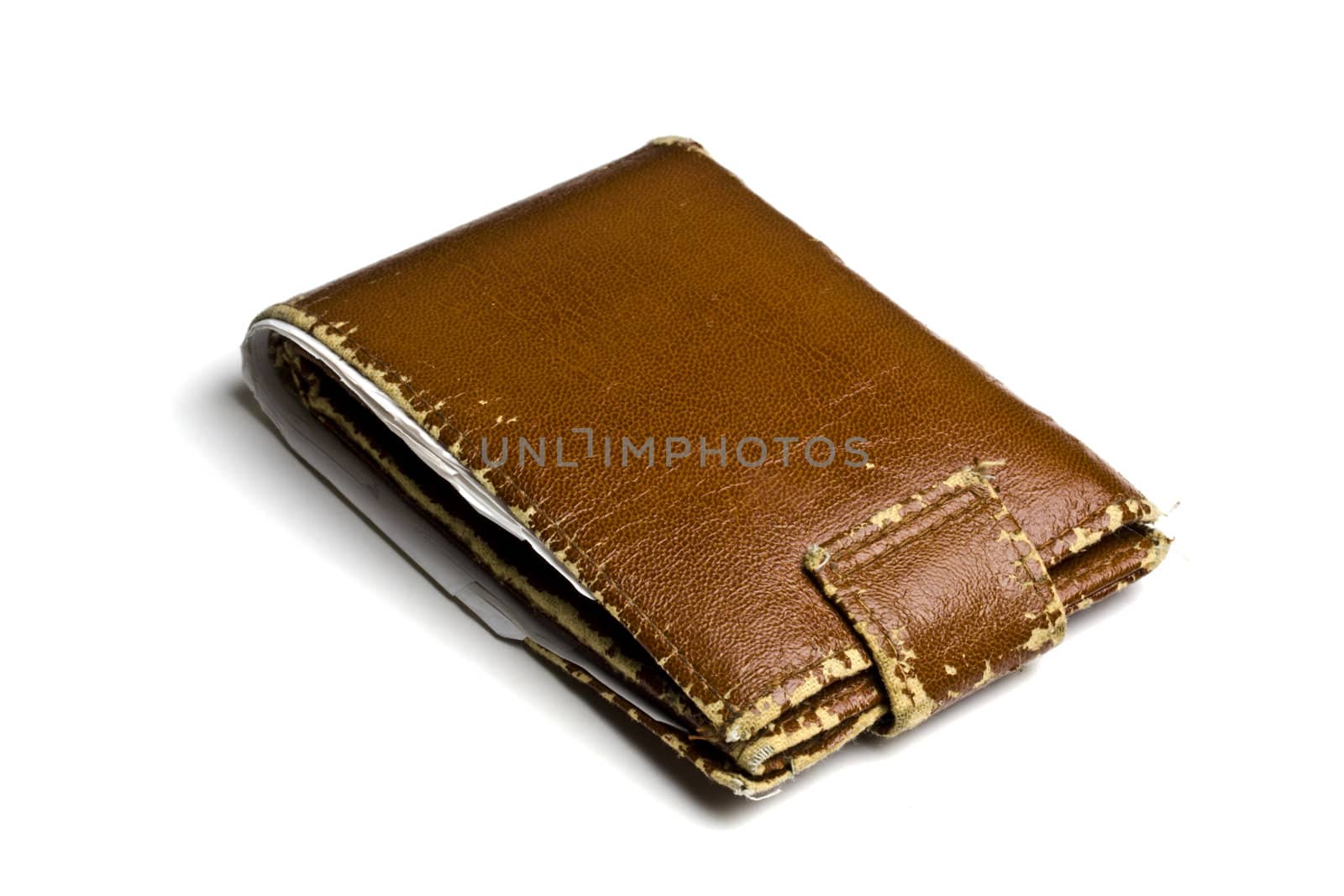 Old brown wallet  isolated on white background 
