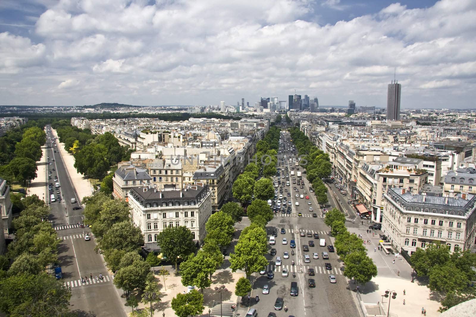 Aerial view of Paris from triumphal arch 

