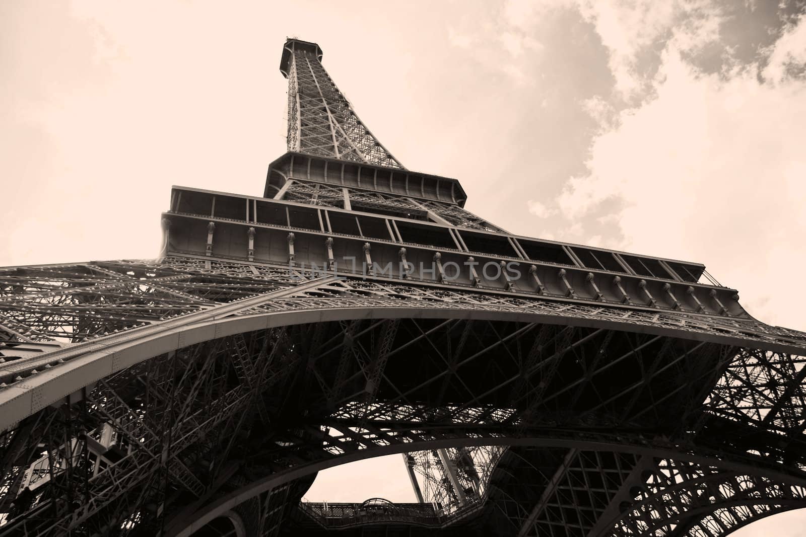 Eiffel Tower in sepia closeup