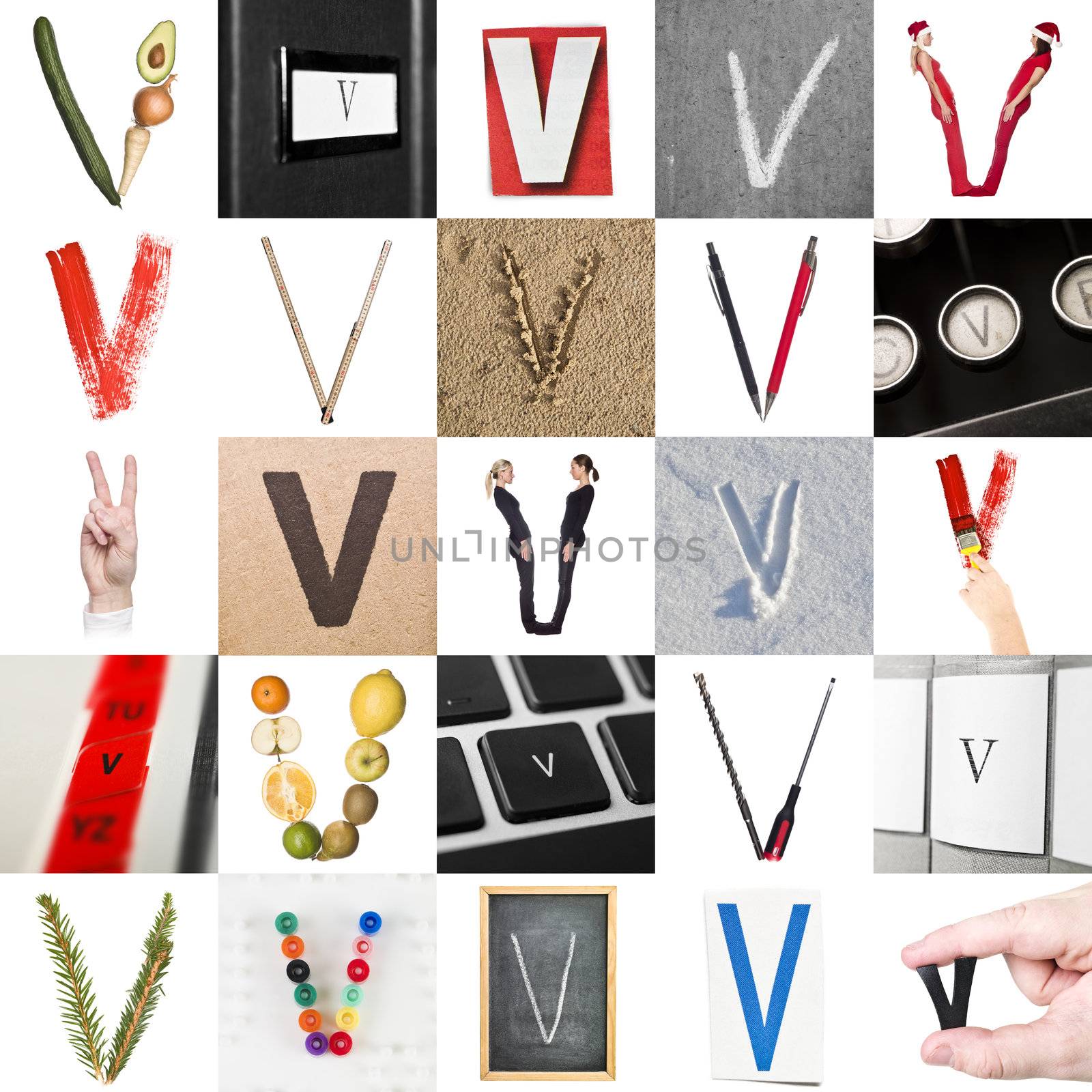 Collage of images with letter V