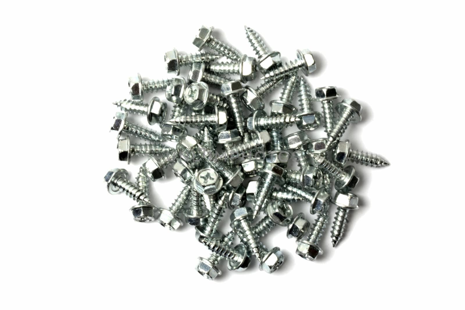 Heap of short screws isolated on white background
