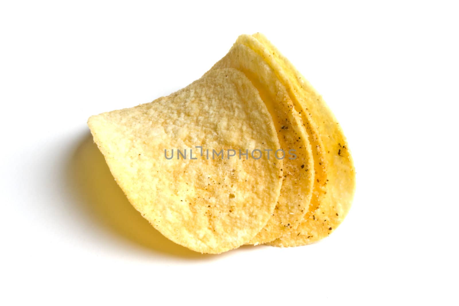 Potato chips isolated on white background 
