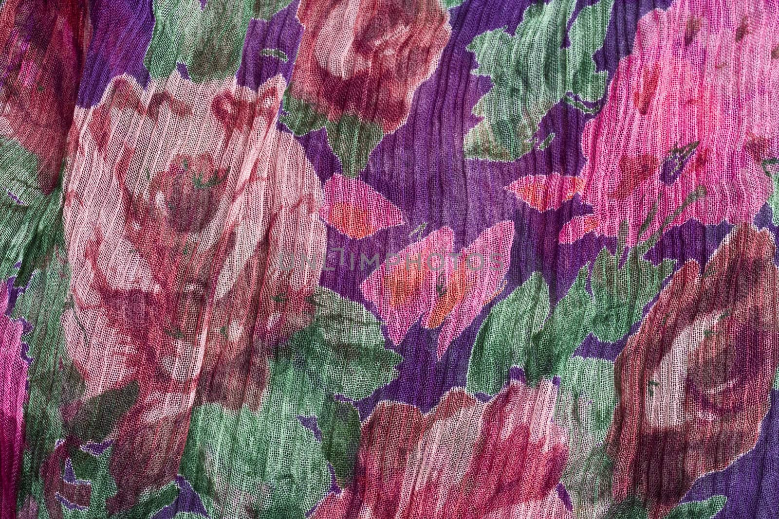 Texture of colorful floral fabric background