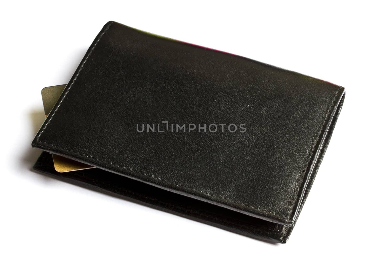 Black wallet with Credit card isolated on white 
