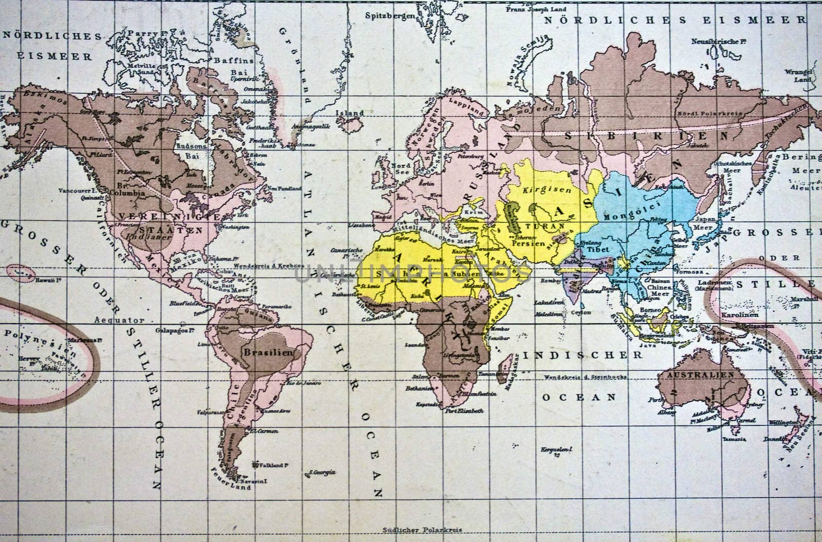 Ancient world map - handmade in 1881 