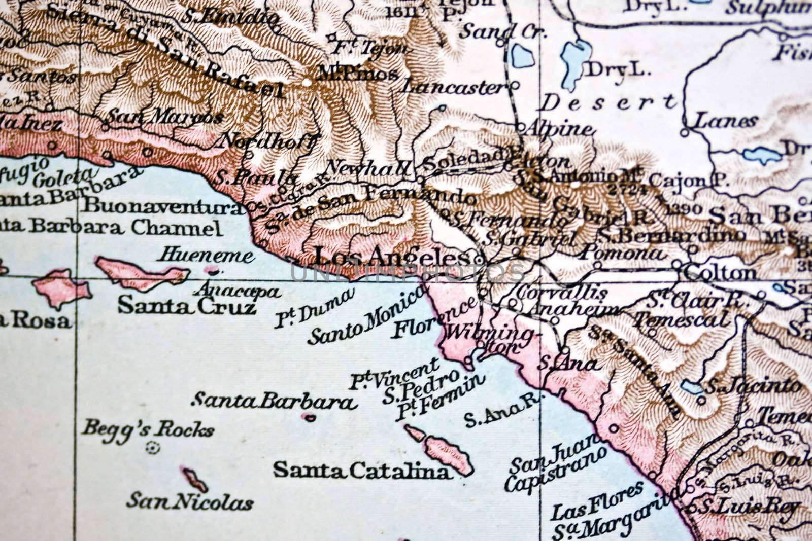 Ancient map of Los Angeles. Handmade in 1881 
