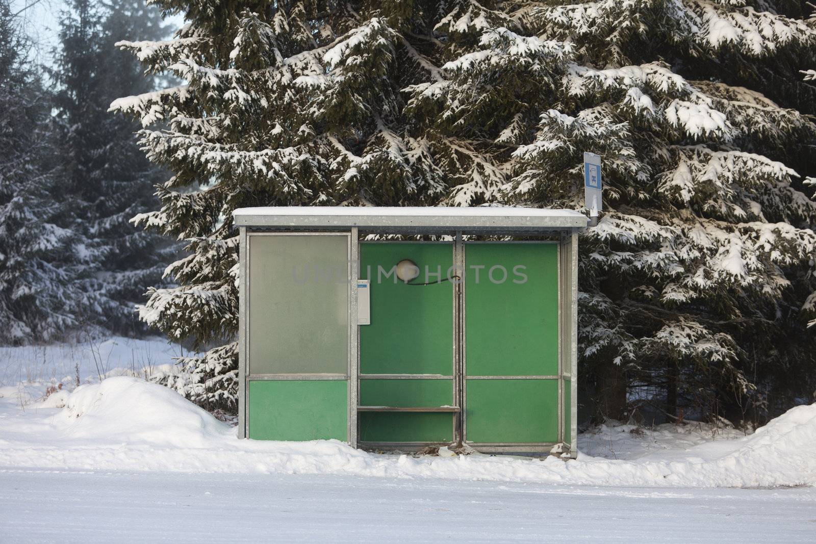 Bus stop in winter environment