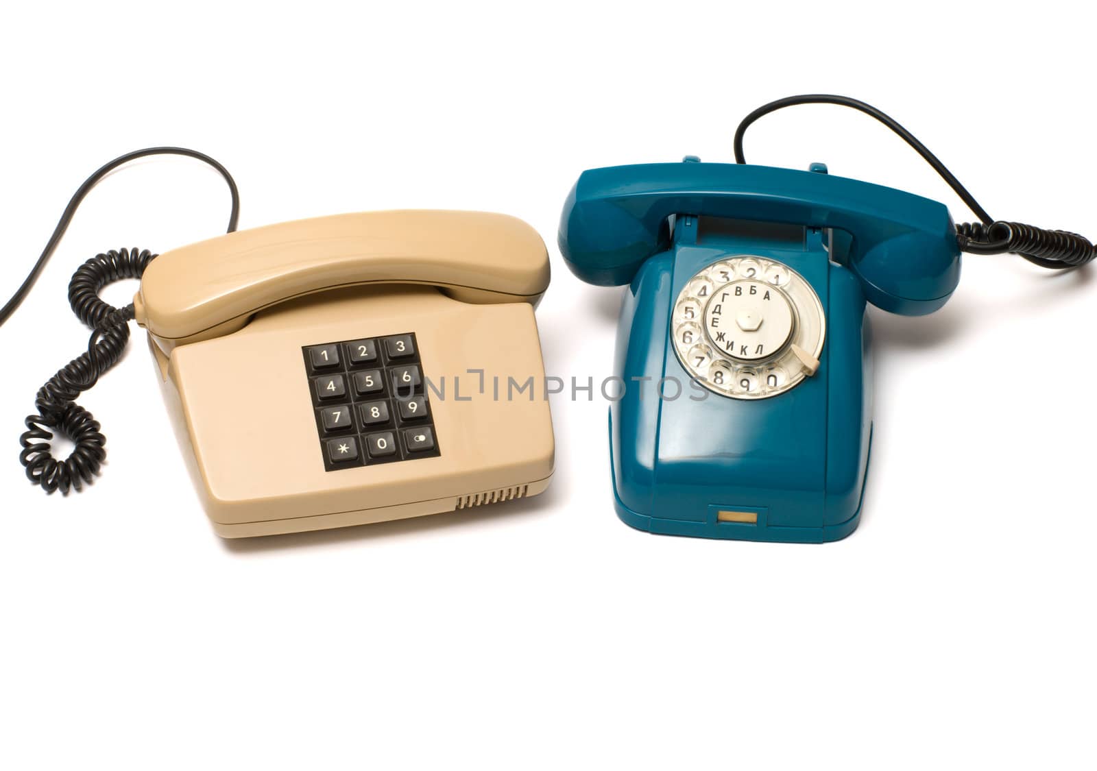 Two old phone on a white background.