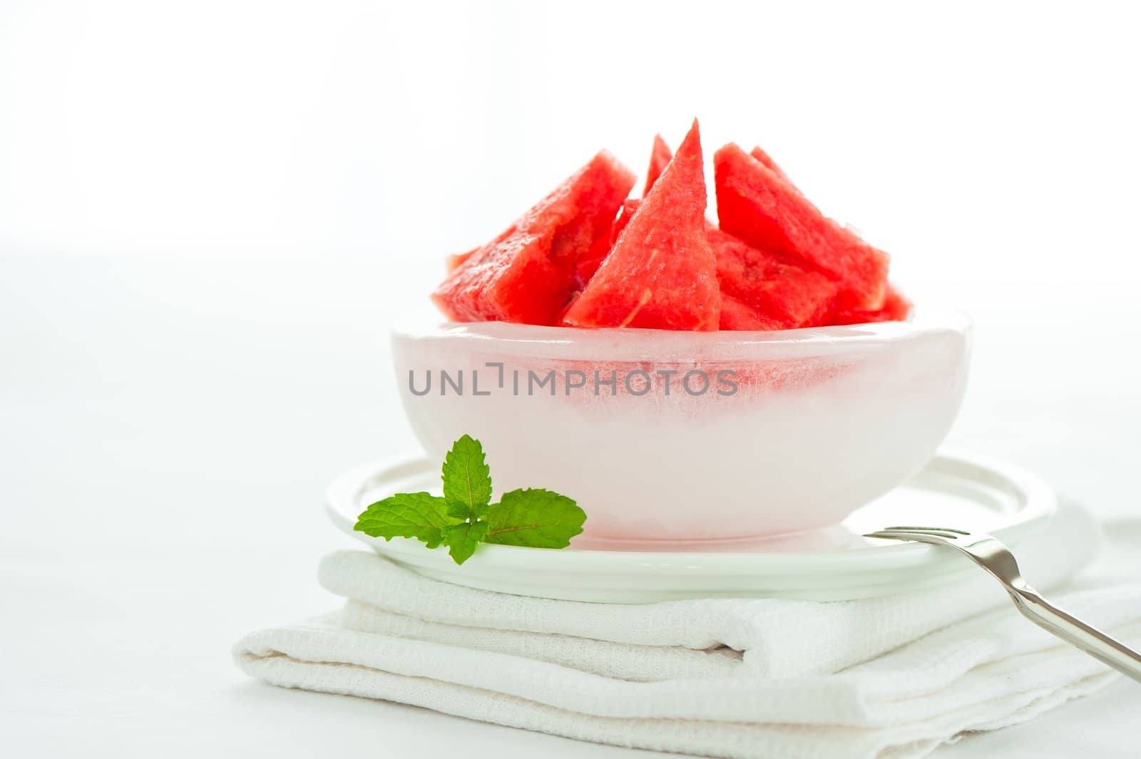 Studio shot of watermelon in an ice bowl