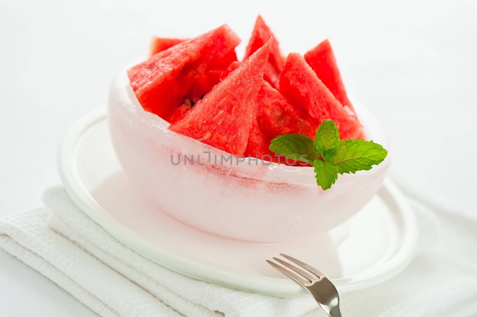 Studio shot of watermelon in an ice bowl