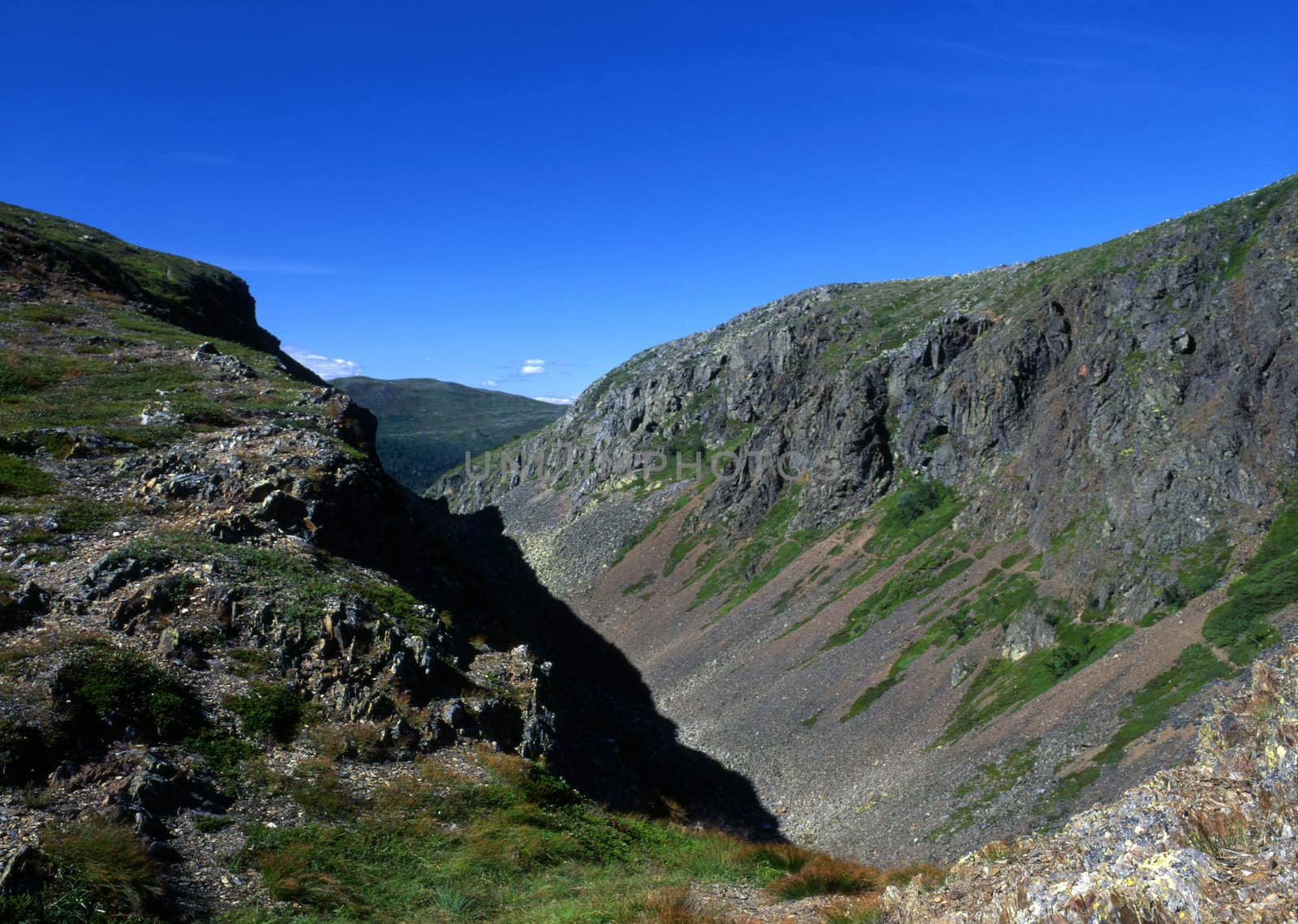 Mountain valley with blue sky 