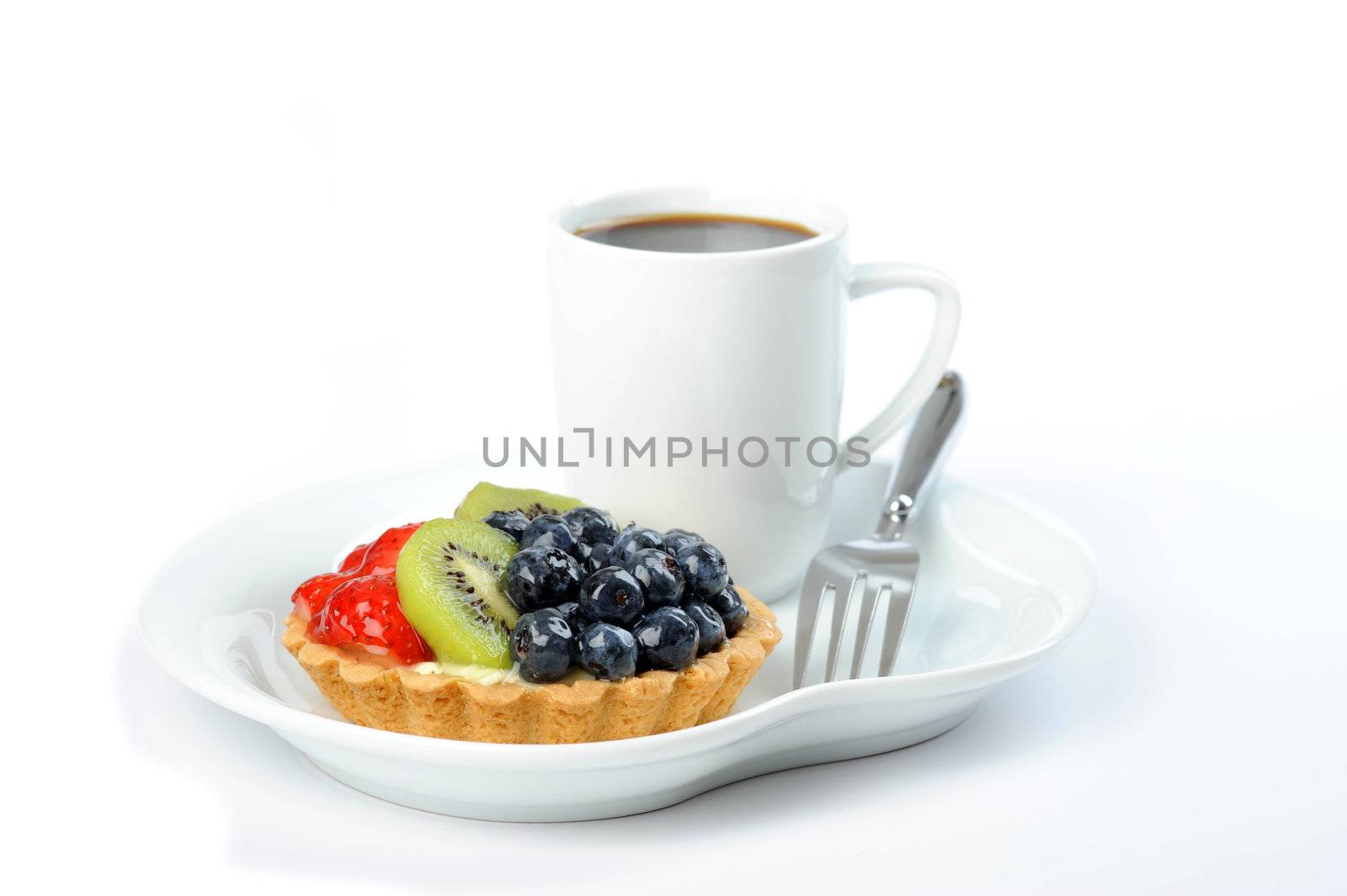 Custard tart topped with colorful glazed fruit.